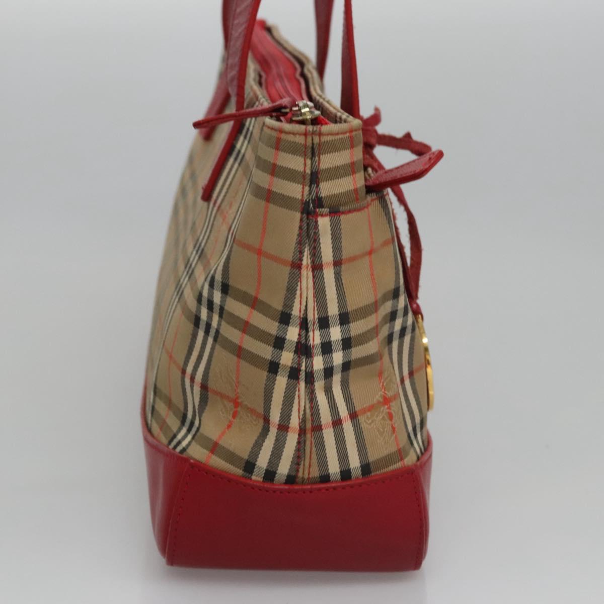 BURBERRY Nova Check Hand Bag Canvas Beige Red Auth 113293