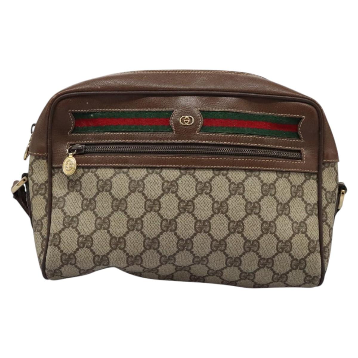 GUCCI GG Supreme Web Sherry Line Shoulder Bag PVC Beige Gold Auth 113303