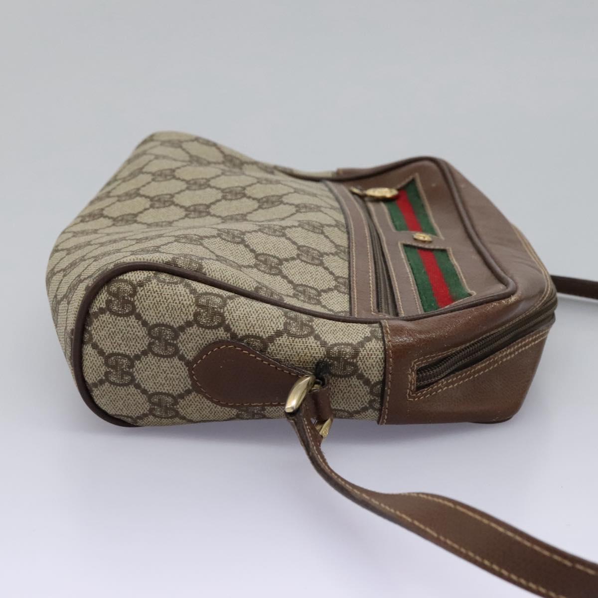 GUCCI GG Supreme Web Sherry Line Shoulder Bag PVC Beige Gold Auth 113303