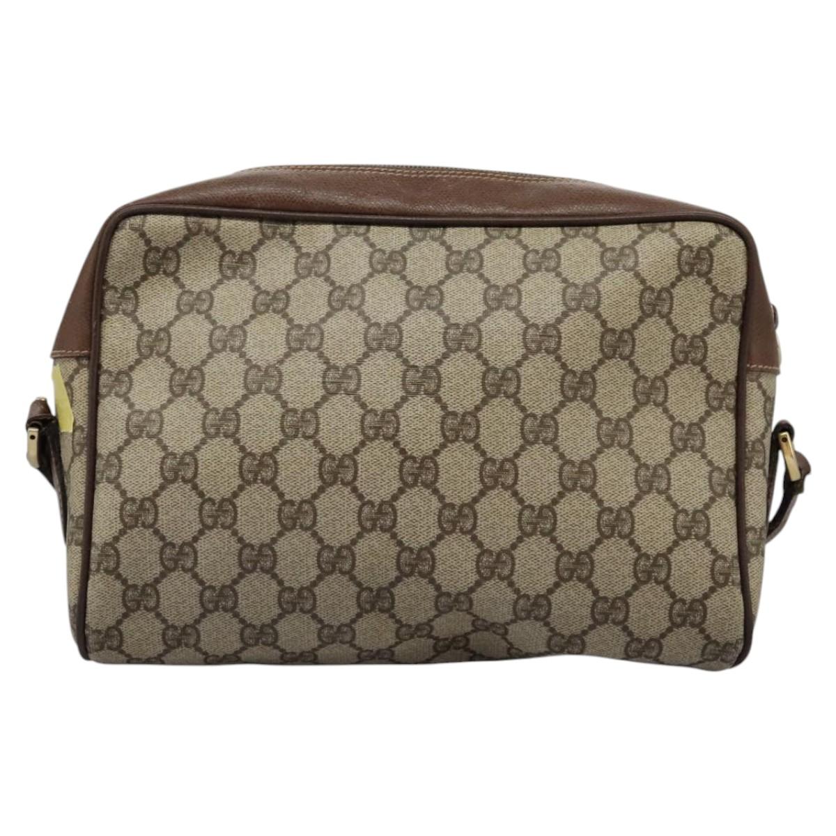 GUCCI GG Supreme Web Sherry Line Shoulder Bag PVC Beige Gold Auth 113303
