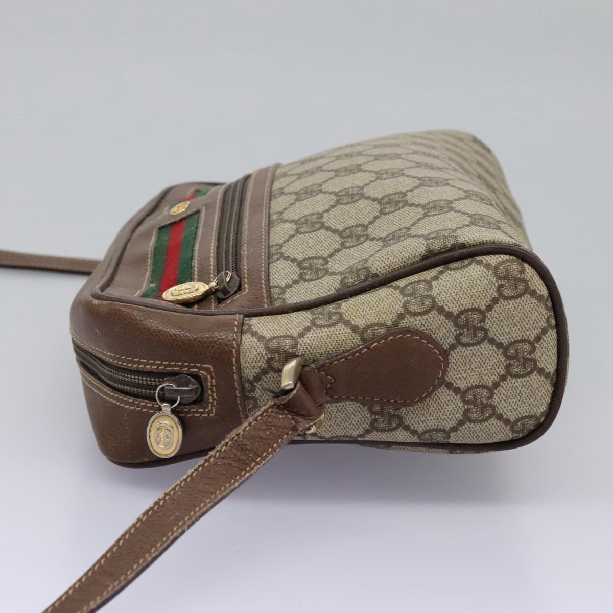GUCCI GG Supreme Web Sherry Line Shoulder Bag PVC Beige Gold Auth 113303