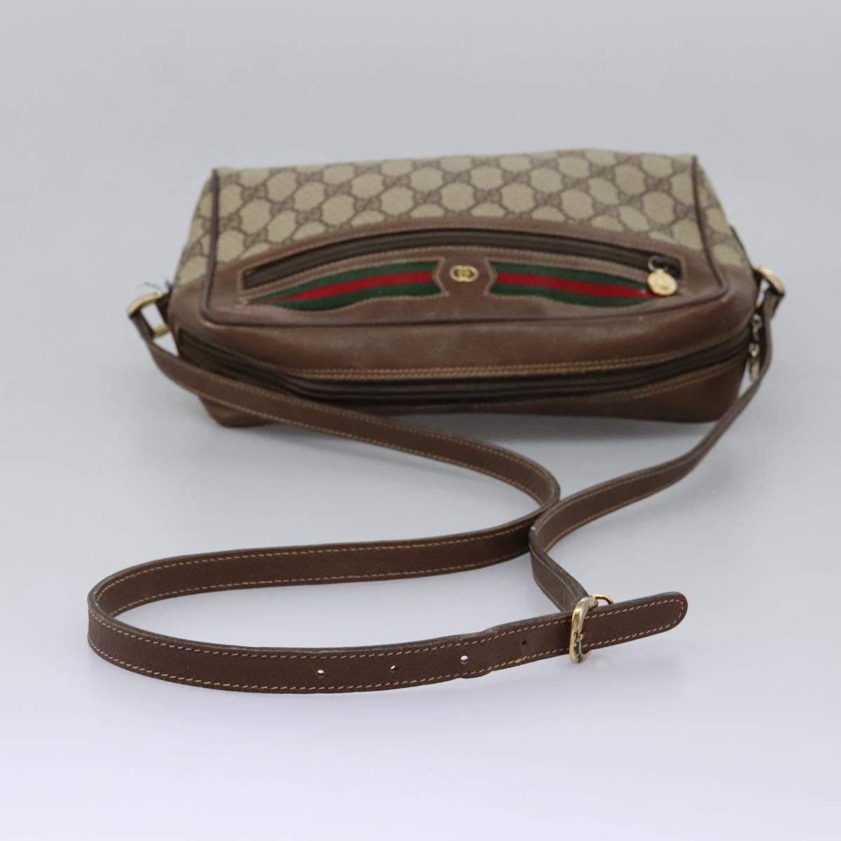 GUCCI GG Supreme Web Sherry Line Shoulder Bag PVC Beige Gold Auth 113303