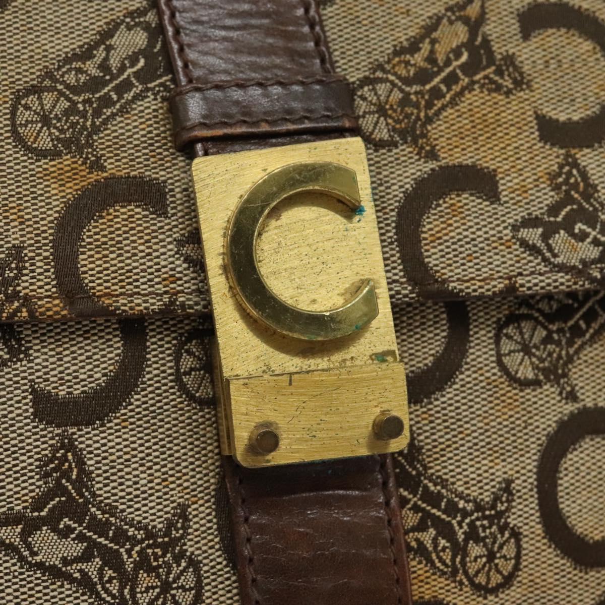 CELINE C Macadam Canvas Shoulder Bag Beige Brown Auth 113310