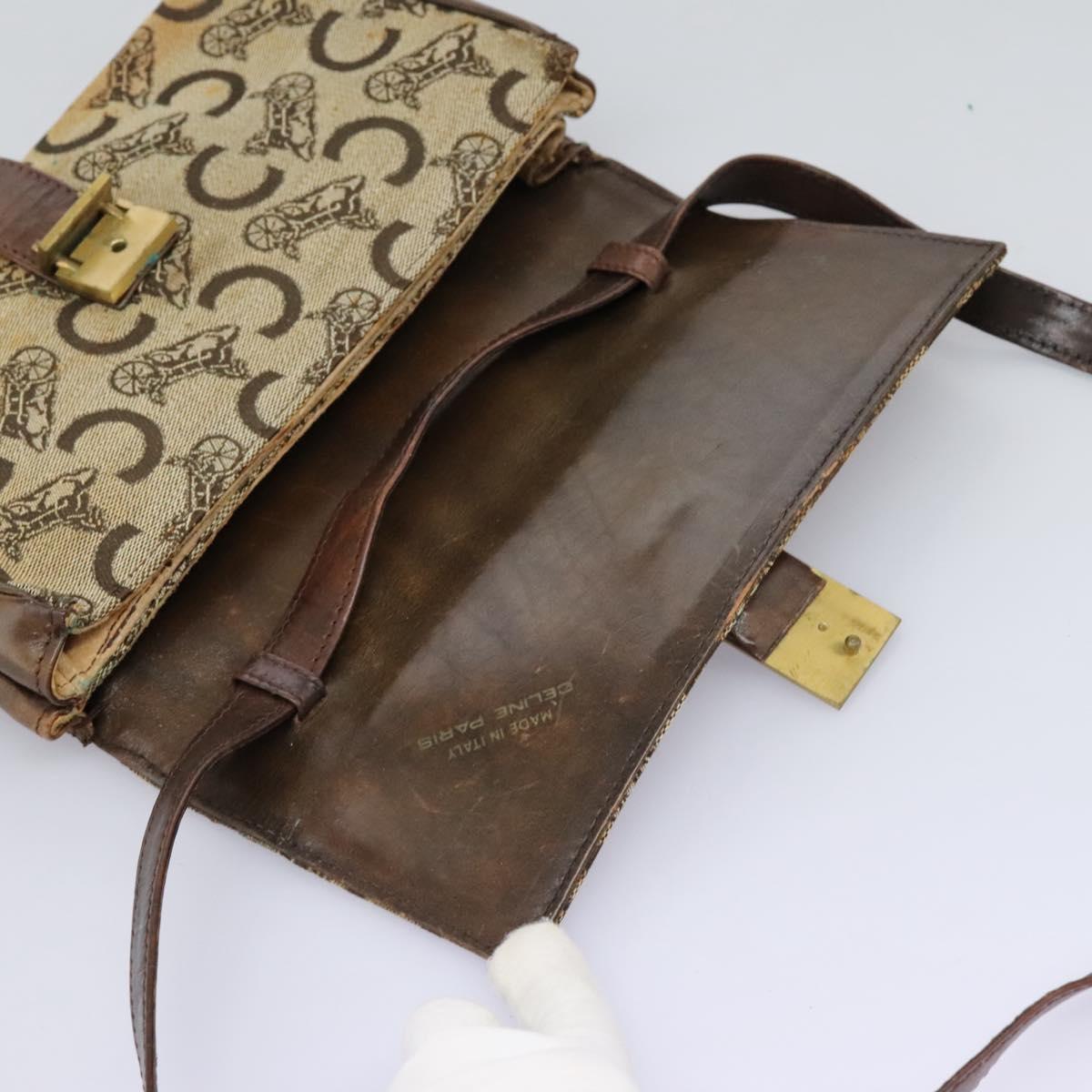 CELINE C Macadam Canvas Shoulder Bag Beige Brown Auth 113310