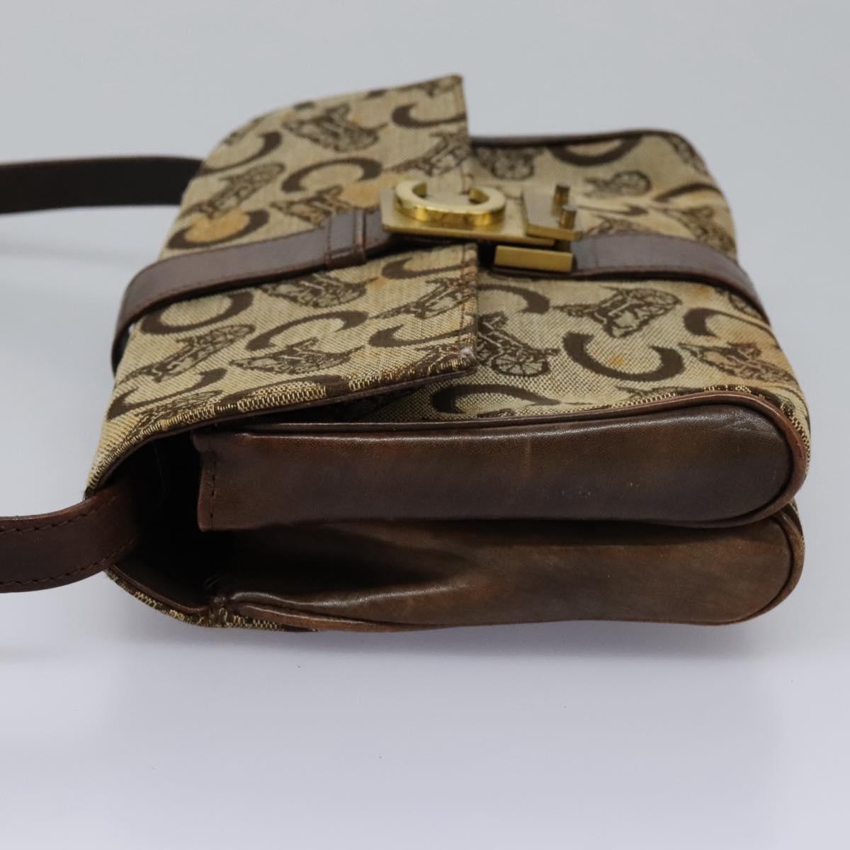 CELINE C Macadam Canvas Shoulder Bag Beige Brown Auth 113310