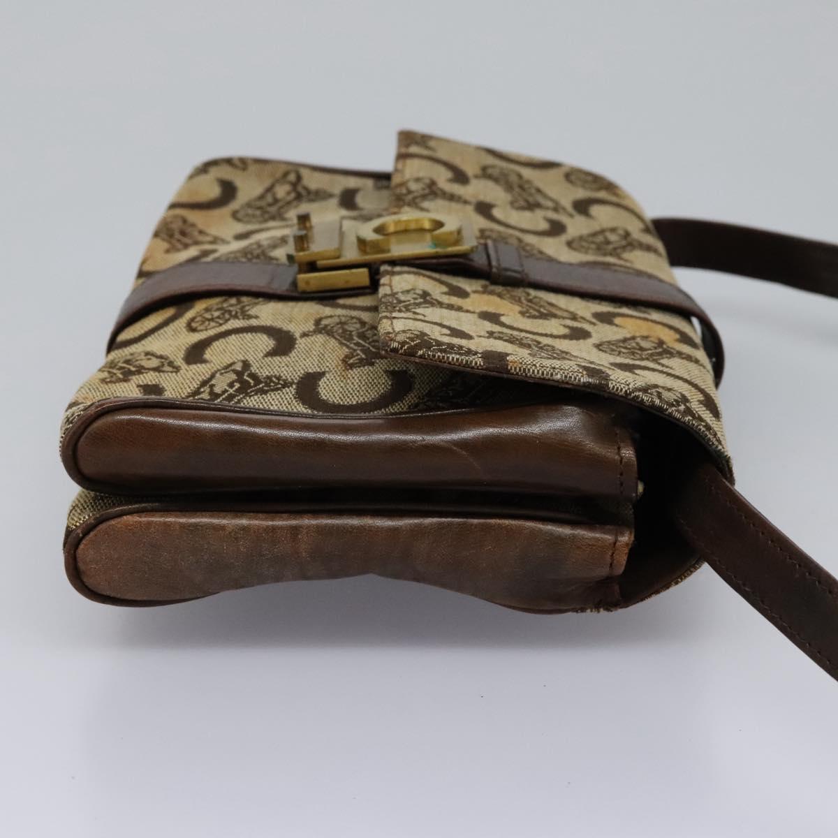 CELINE C Macadam Canvas Shoulder Bag Beige Brown Auth 113310