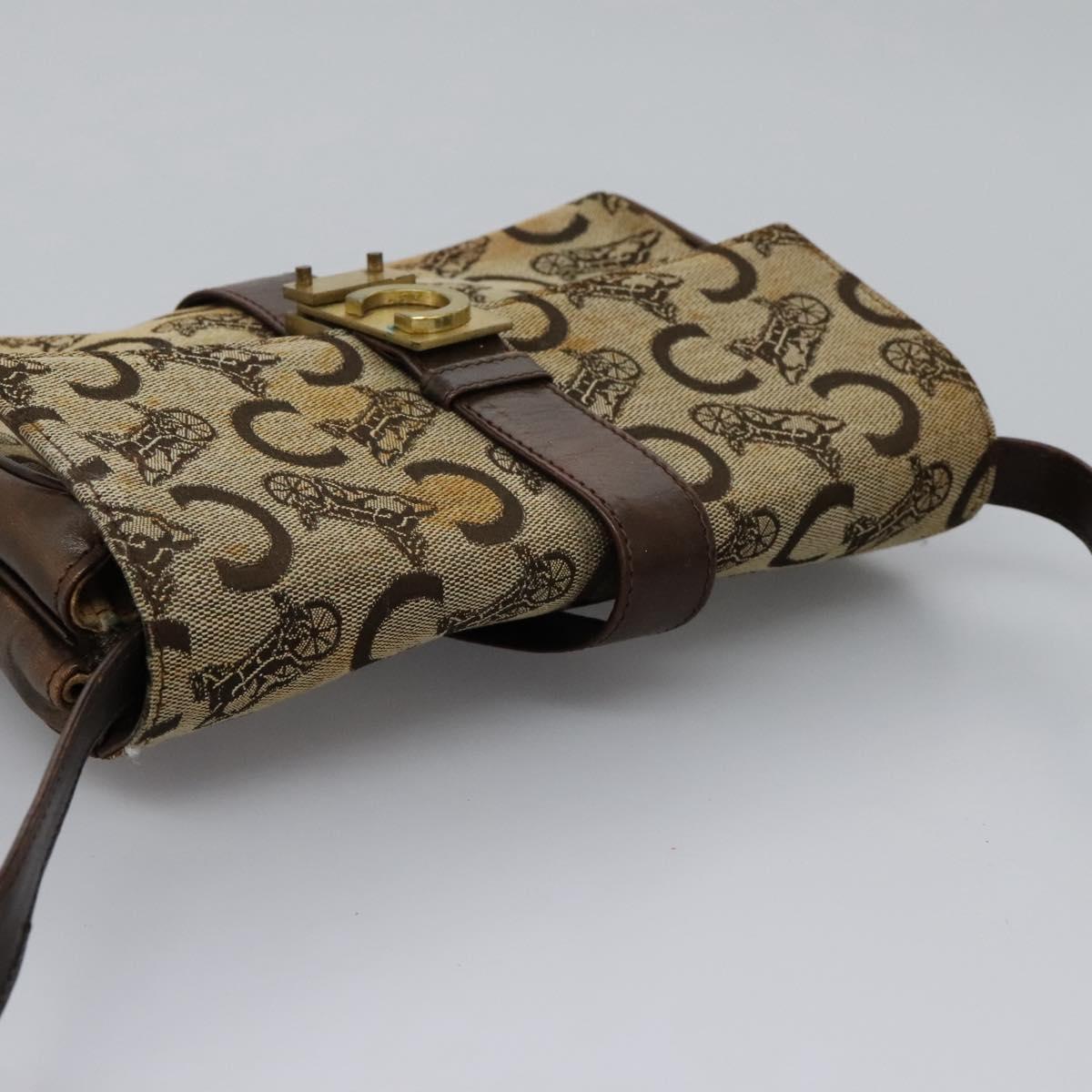CELINE C Macadam Canvas Shoulder Bag Beige Brown Auth 113310