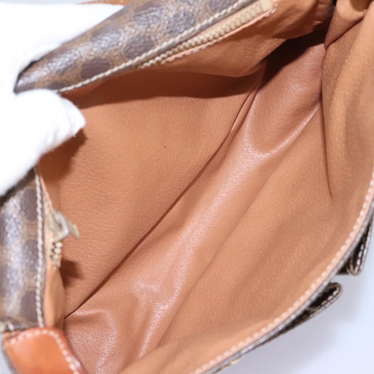 CELINE Macadam Canvas Circle Shoulder Bag PVC Leather Brown Gold Auth 113331