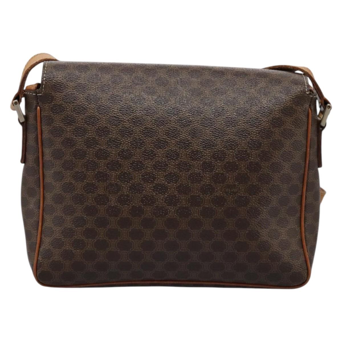 CELINE Macadam Canvas Circle Shoulder Bag PVC Leather Brown Gold Auth 113331