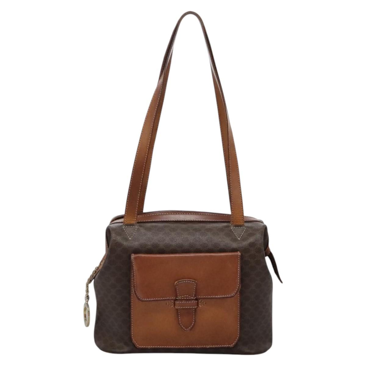 CELINE Macadam Canvas Shoulder Bag PVC Leather Brown Auth 113333