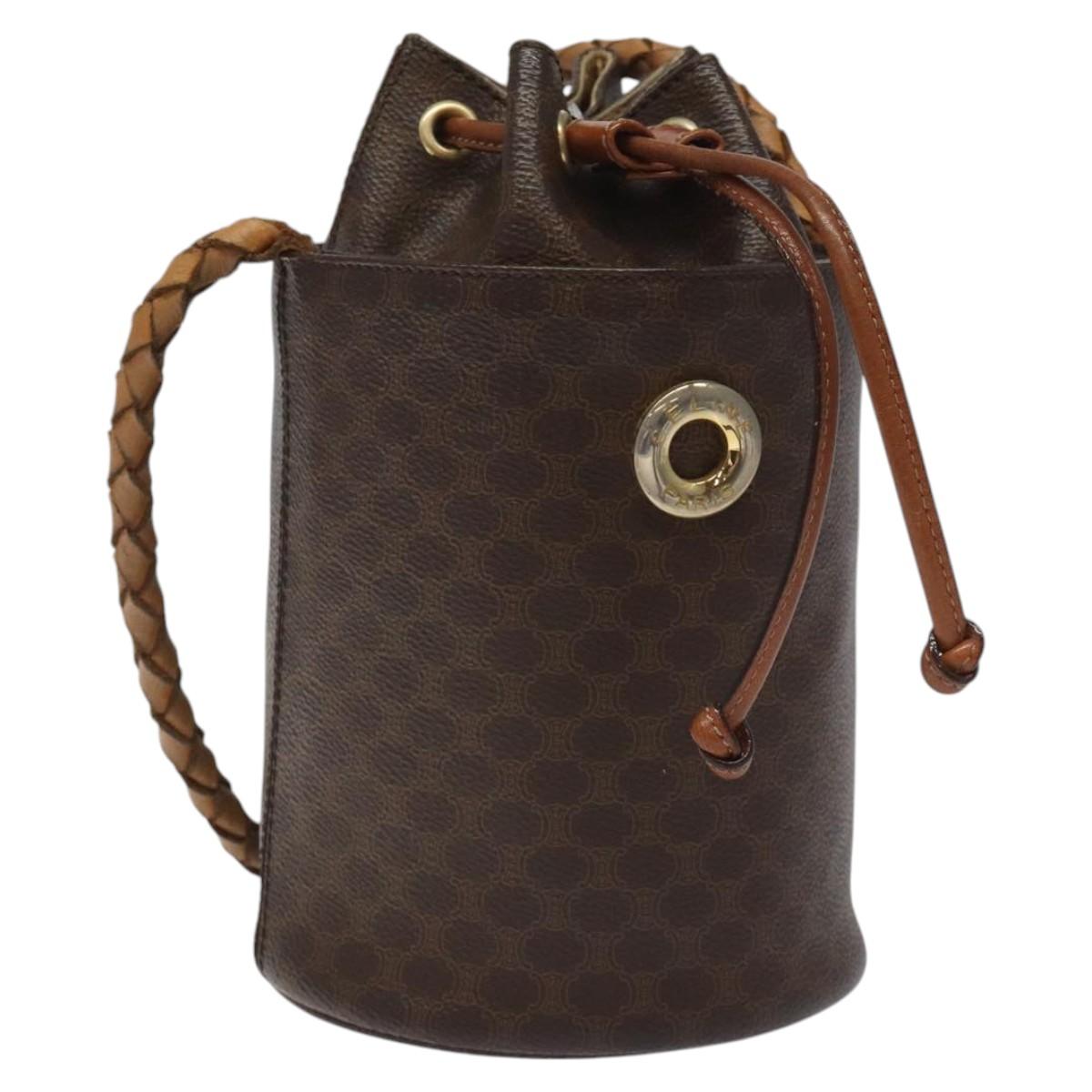 CELINE Macadam Canvas Shoulder Bag PVC Leather Brown Auth 113406