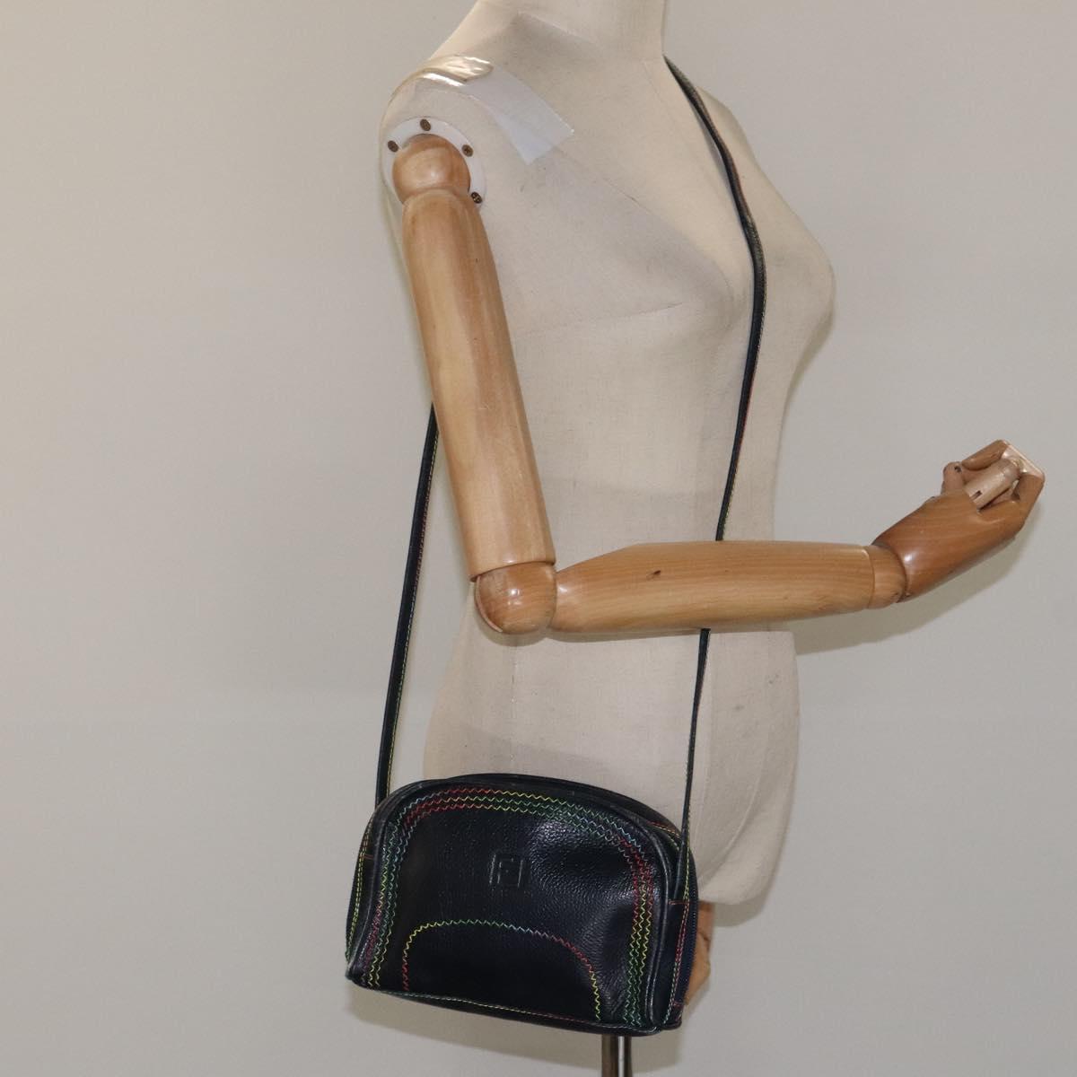 FENDI Shoulder Bag Leather Navy Auth 113423