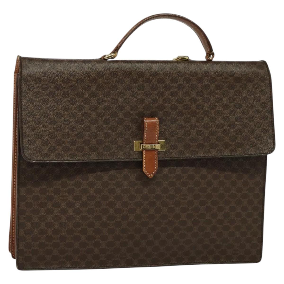 CELINE Macadam Canvas Business Bag PVC Leather Brown Gold Auth 113439