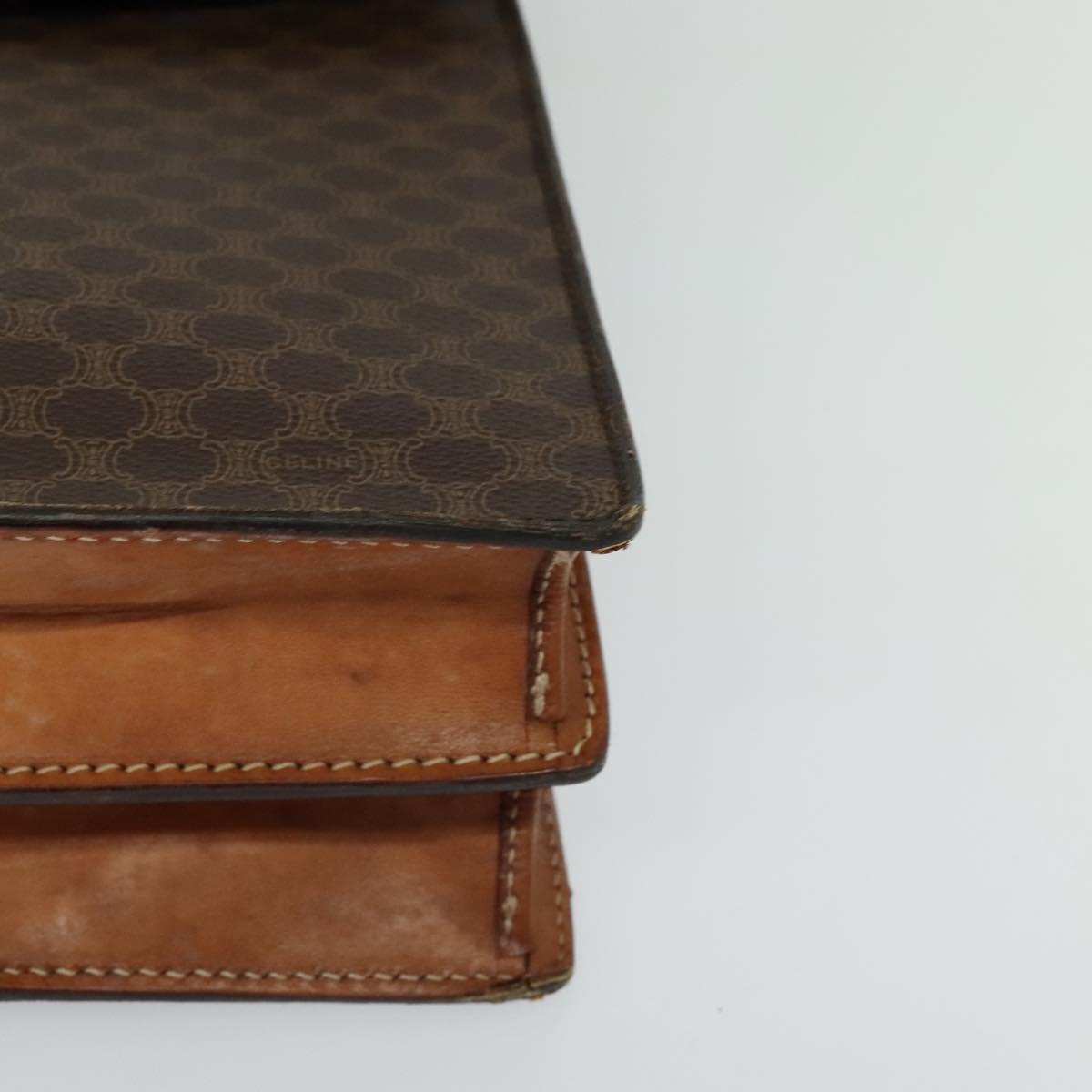 CELINE Macadam Canvas Business Bag PVC Leather Brown Gold Auth 113439