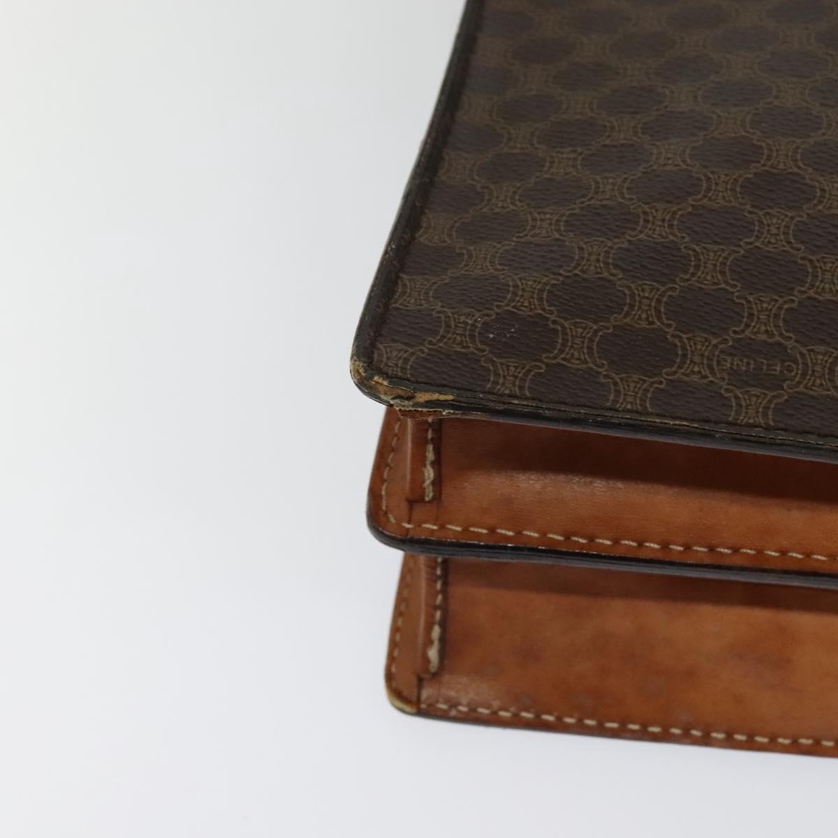 CELINE Macadam Canvas Business Bag PVC Leather Brown Gold Auth 113439