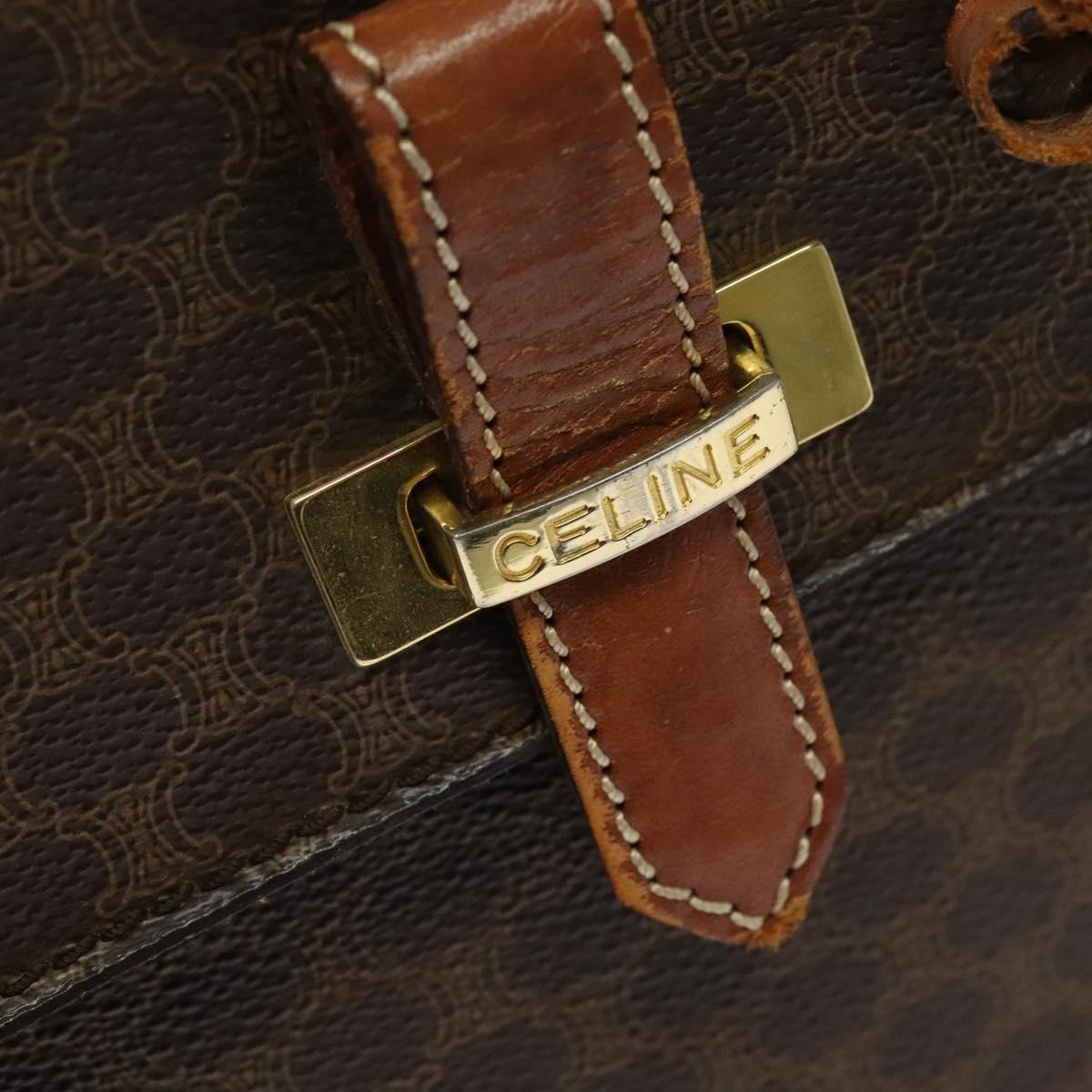 CELINE Macadam Canvas Business Bag PVC Leather Brown Gold Auth 113439