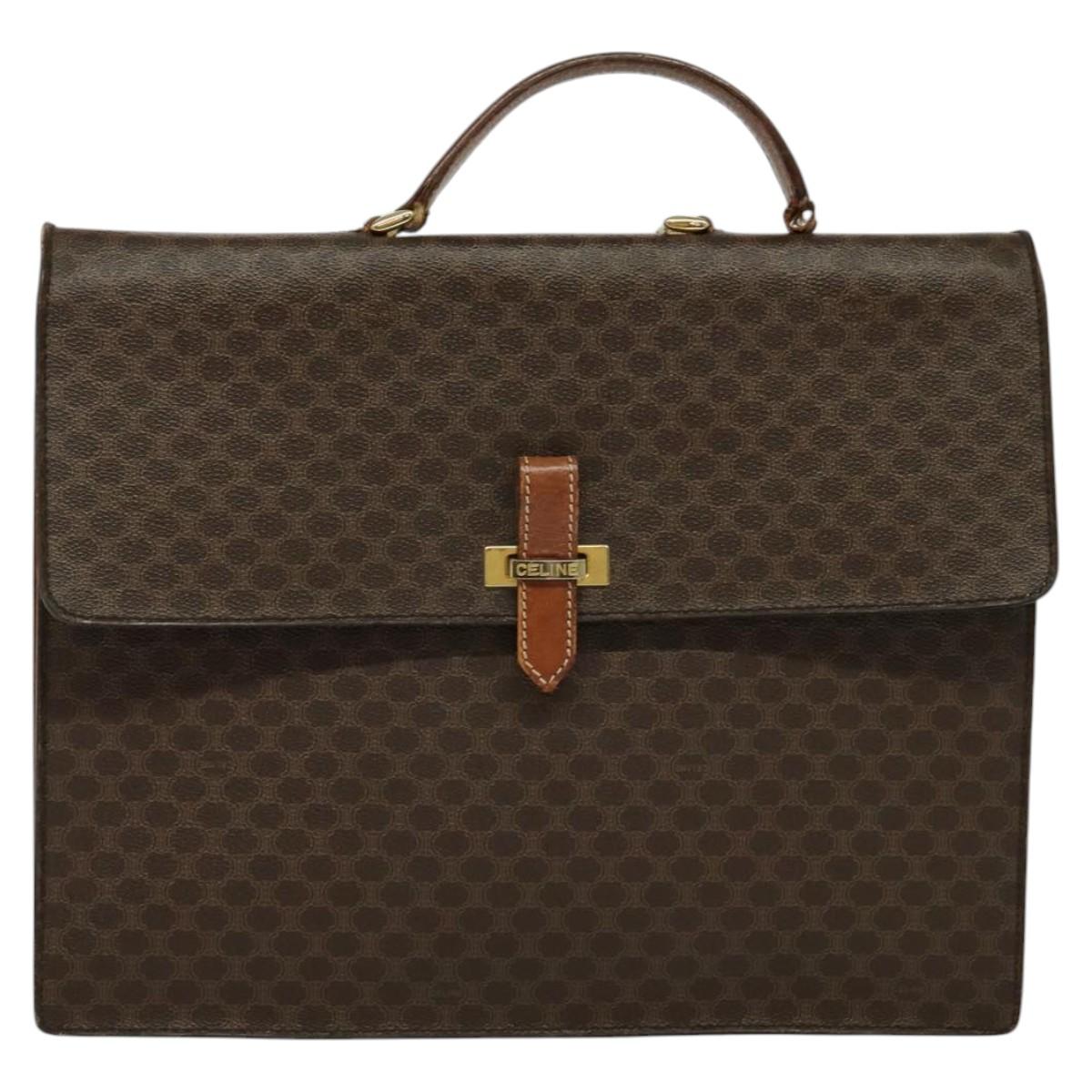 CELINE Macadam Canvas Business Bag PVC Leather Brown Gold Auth 113439