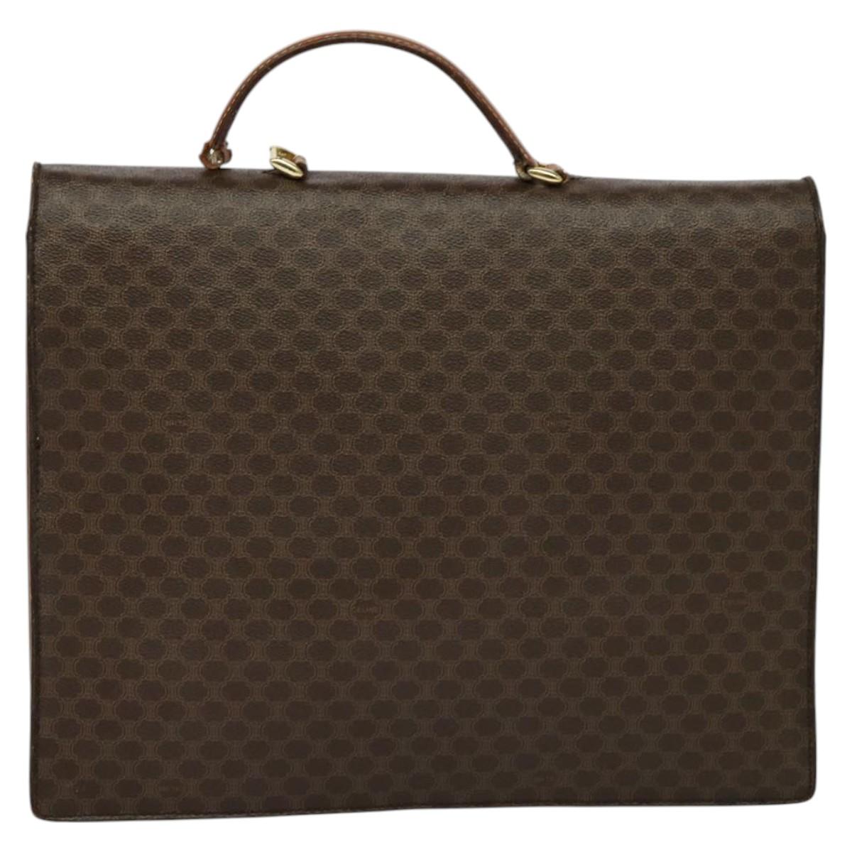 CELINE Macadam Canvas Business Bag PVC Leather Brown Gold Auth 113439