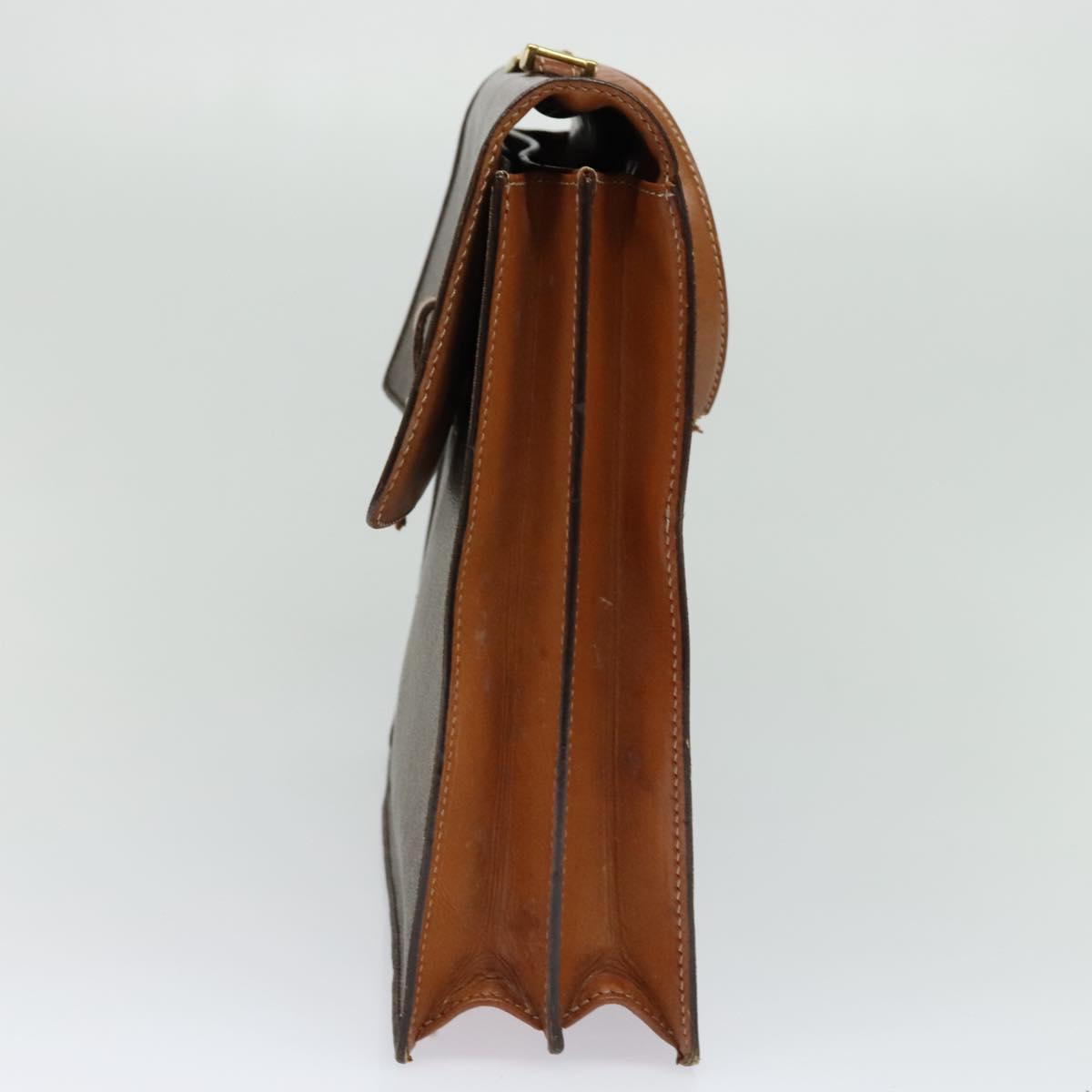 CELINE Macadam Canvas Business Bag PVC Leather Brown Gold Auth 113439