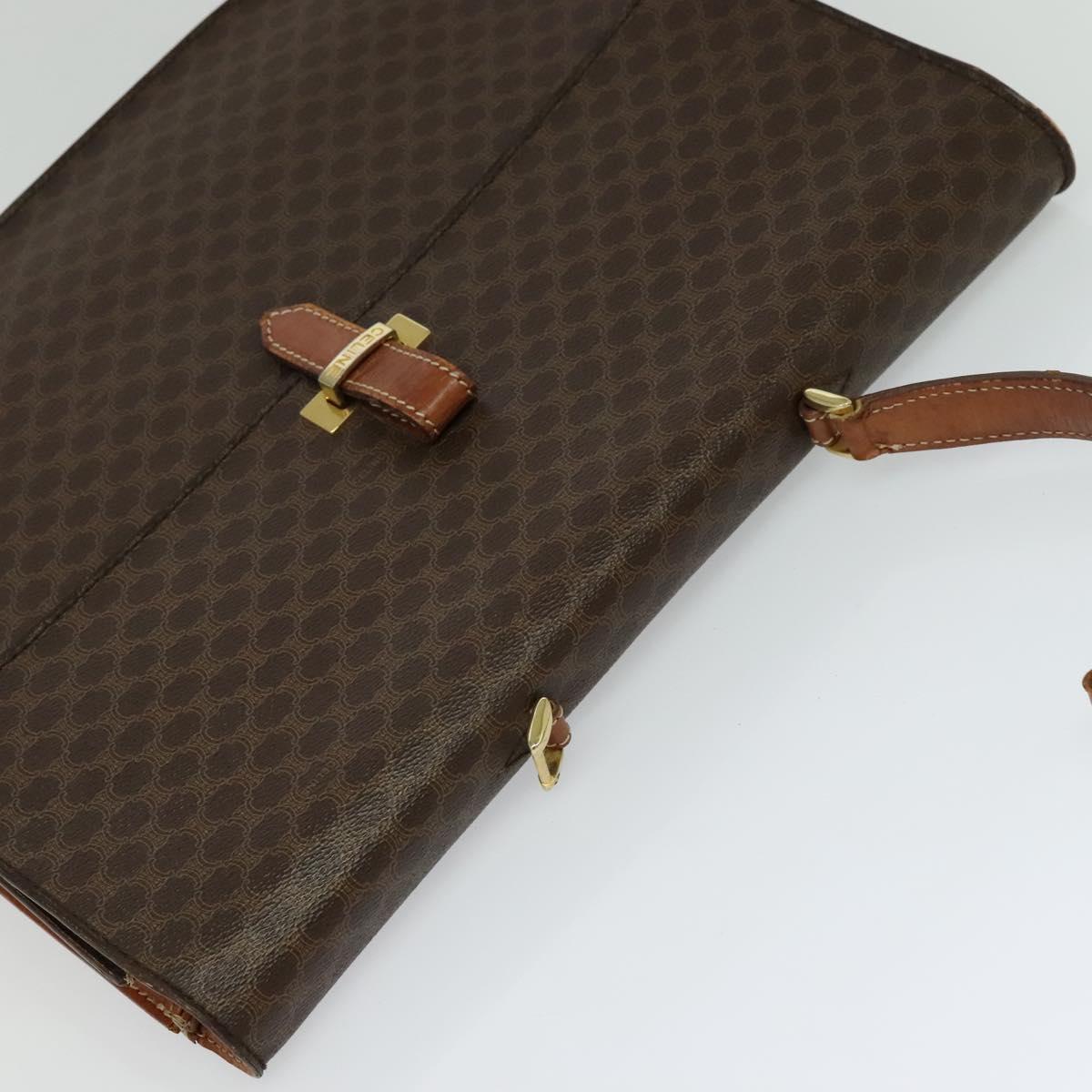 CELINE Macadam Canvas Business Bag PVC Leather Brown Gold Auth 113439
