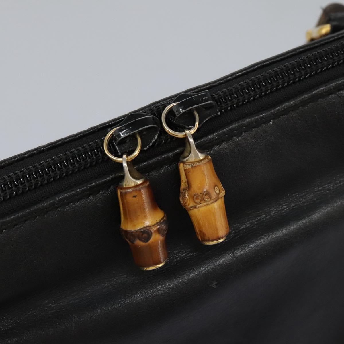 GUCCI Bamboo Hand Bag Leather 2way Black Gold 000 1186 0289 Auth 113468