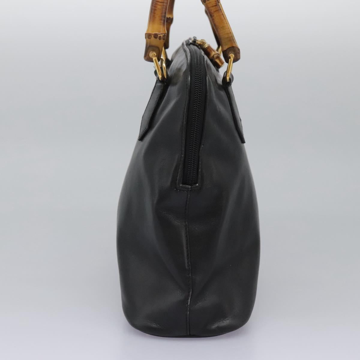 GUCCI Bamboo Hand Bag Leather 2way Black Gold 000 1186 0289 Auth 113468