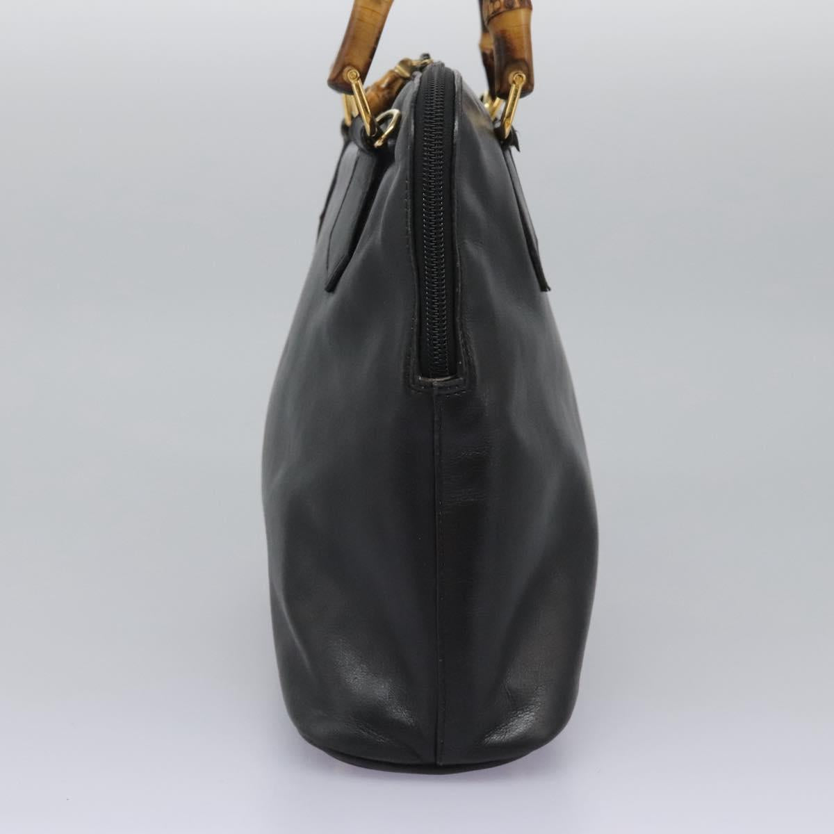 GUCCI Bamboo Hand Bag Leather 2way Black Gold 000 1186 0289 Auth 113468
