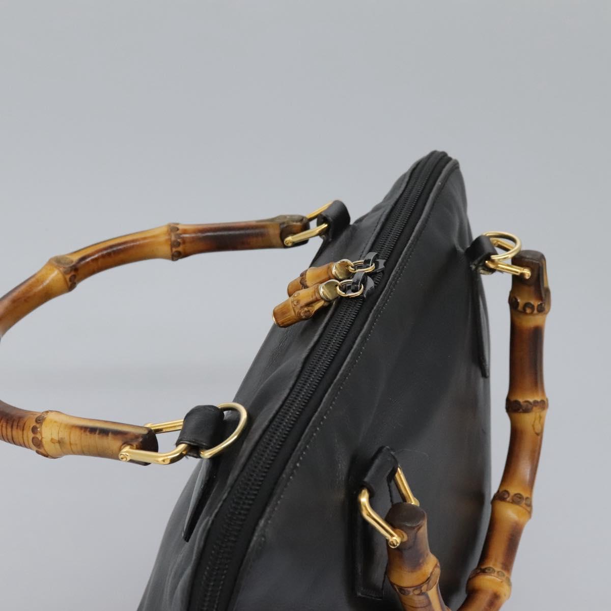 GUCCI Bamboo Hand Bag Leather 2way Black Gold 000 1186 0289 Auth 113468