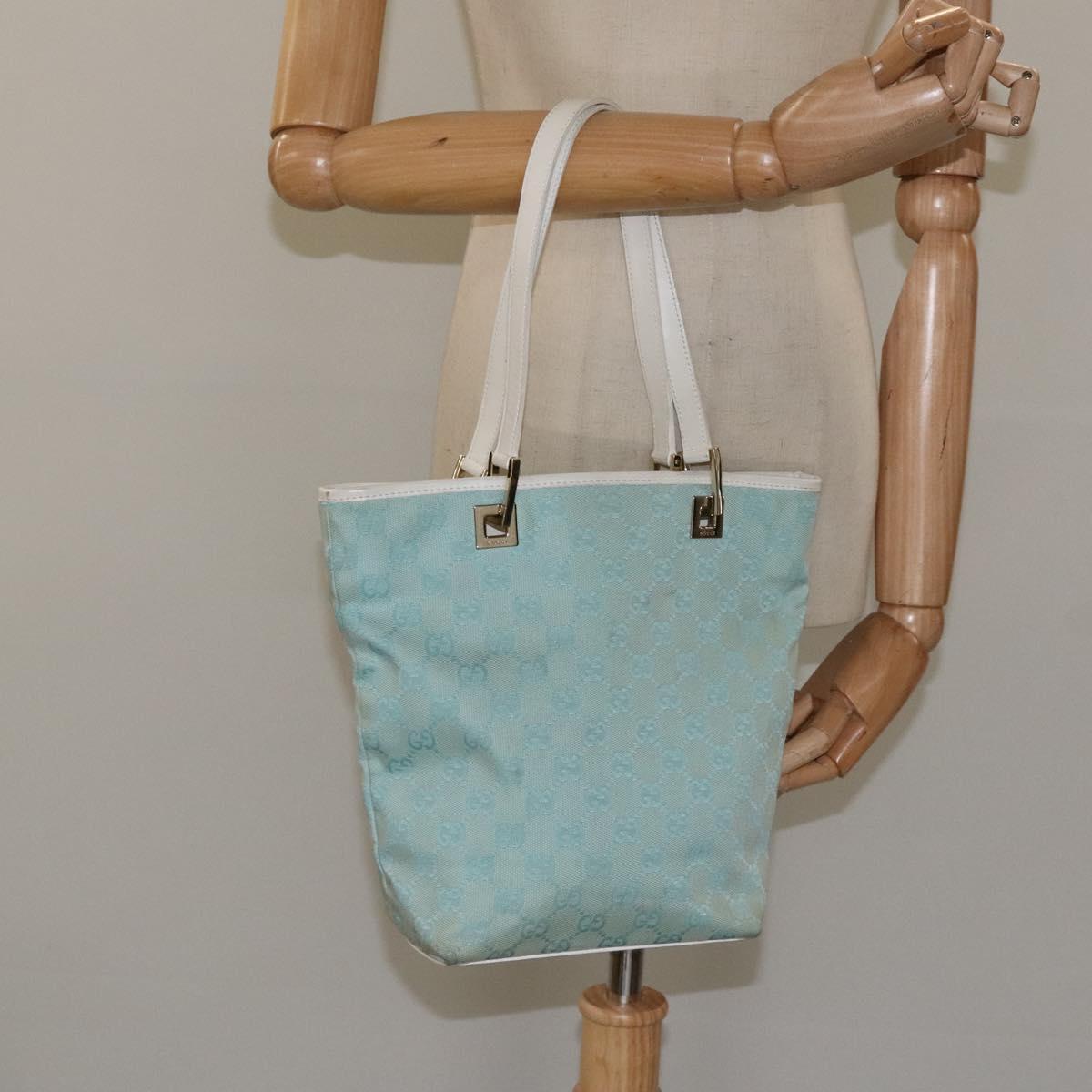 GUCCI GG Canvas Tote Bag Light Blue Gold 002 1099 Auth 113505