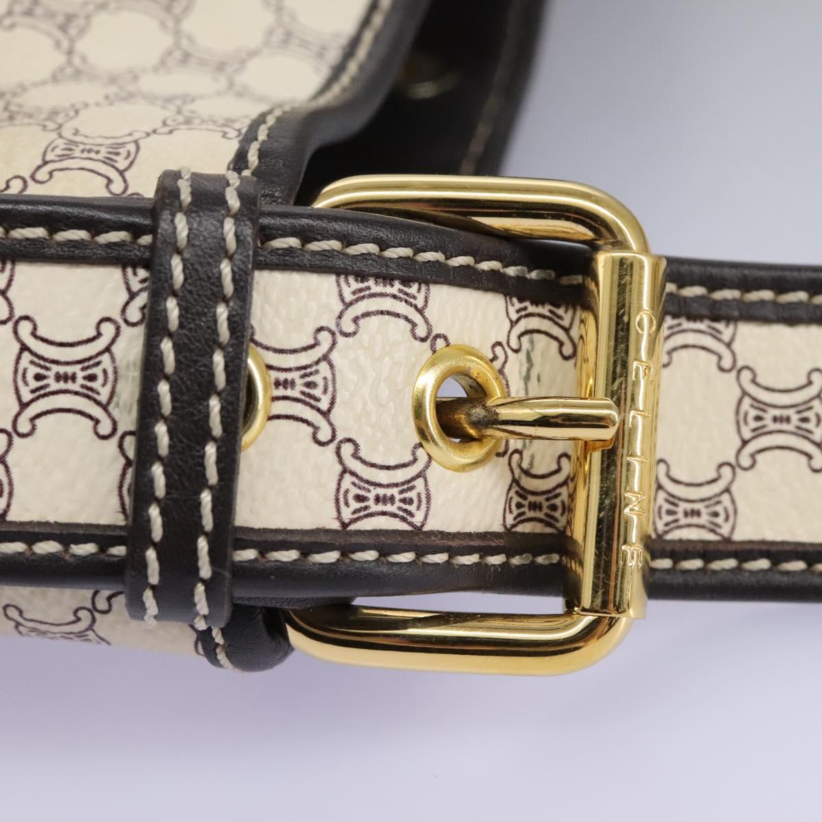 CELINE Macadam Canvas Shoulder Bag PVC Leather White Auth 113508