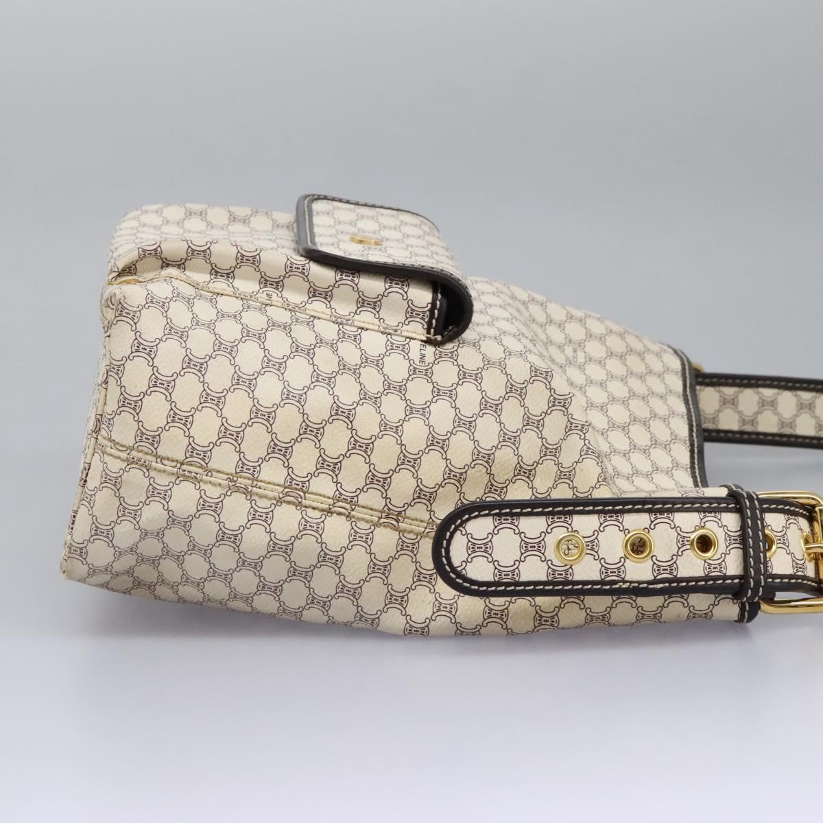 CELINE Macadam Canvas Shoulder Bag PVC Leather White Auth 113508