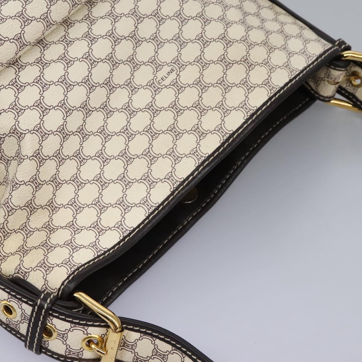 CELINE Macadam Canvas Shoulder Bag PVC Leather White Auth 113508