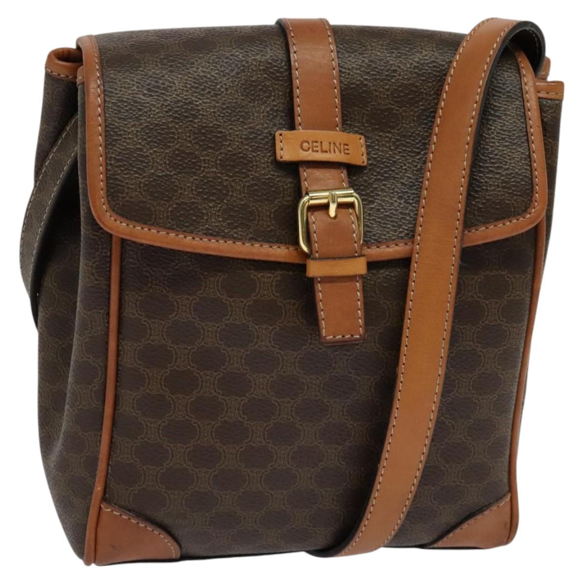 CELINE Macadam Canvas Shoulder Bag PVC Brown Gold Auth 113509