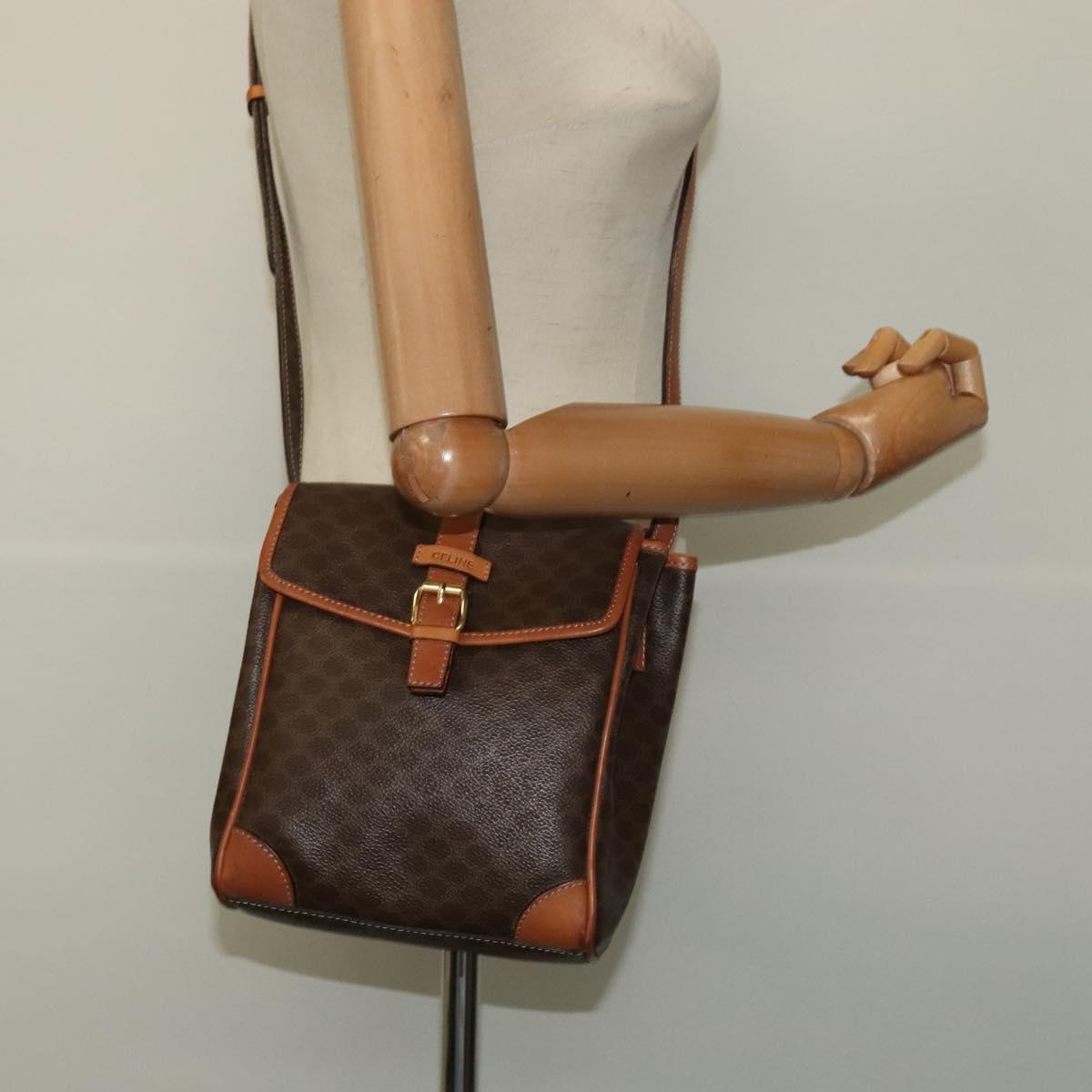 CELINE Macadam Canvas Shoulder Bag PVC Brown Gold Auth 113509