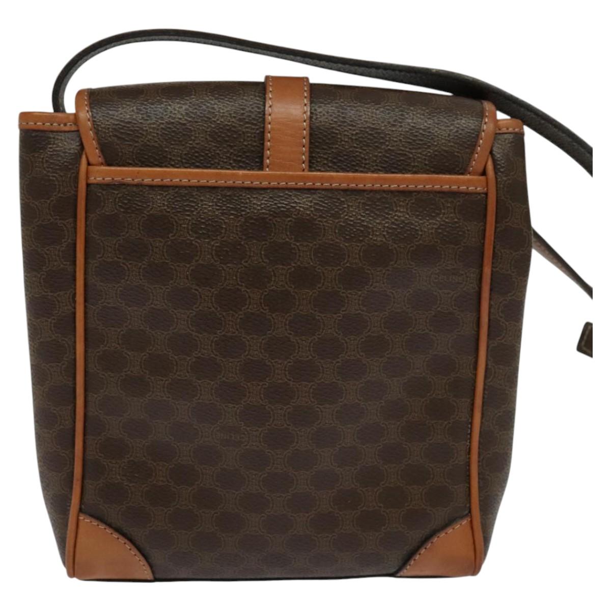 CELINE Macadam Canvas Shoulder Bag PVC Brown Gold Auth 113509