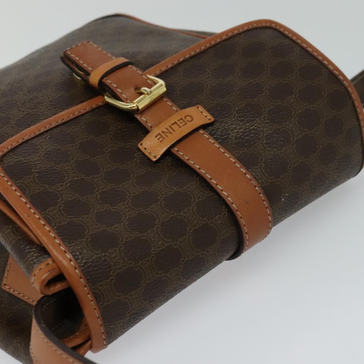 CELINE Macadam Canvas Shoulder Bag PVC Brown Gold Auth 113509