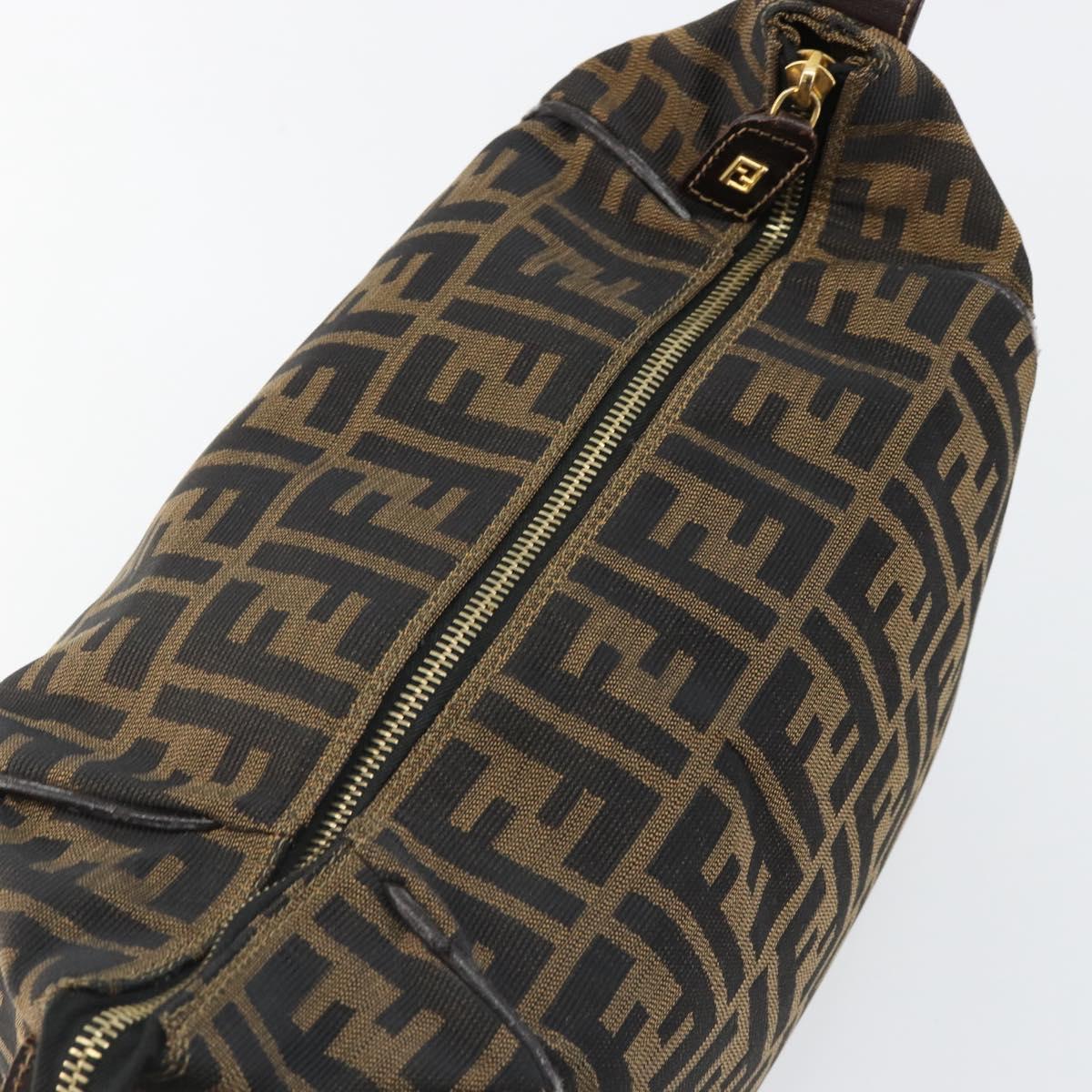 FENDI Zucca Canvas Hand Bag Brown Black Auth 113512