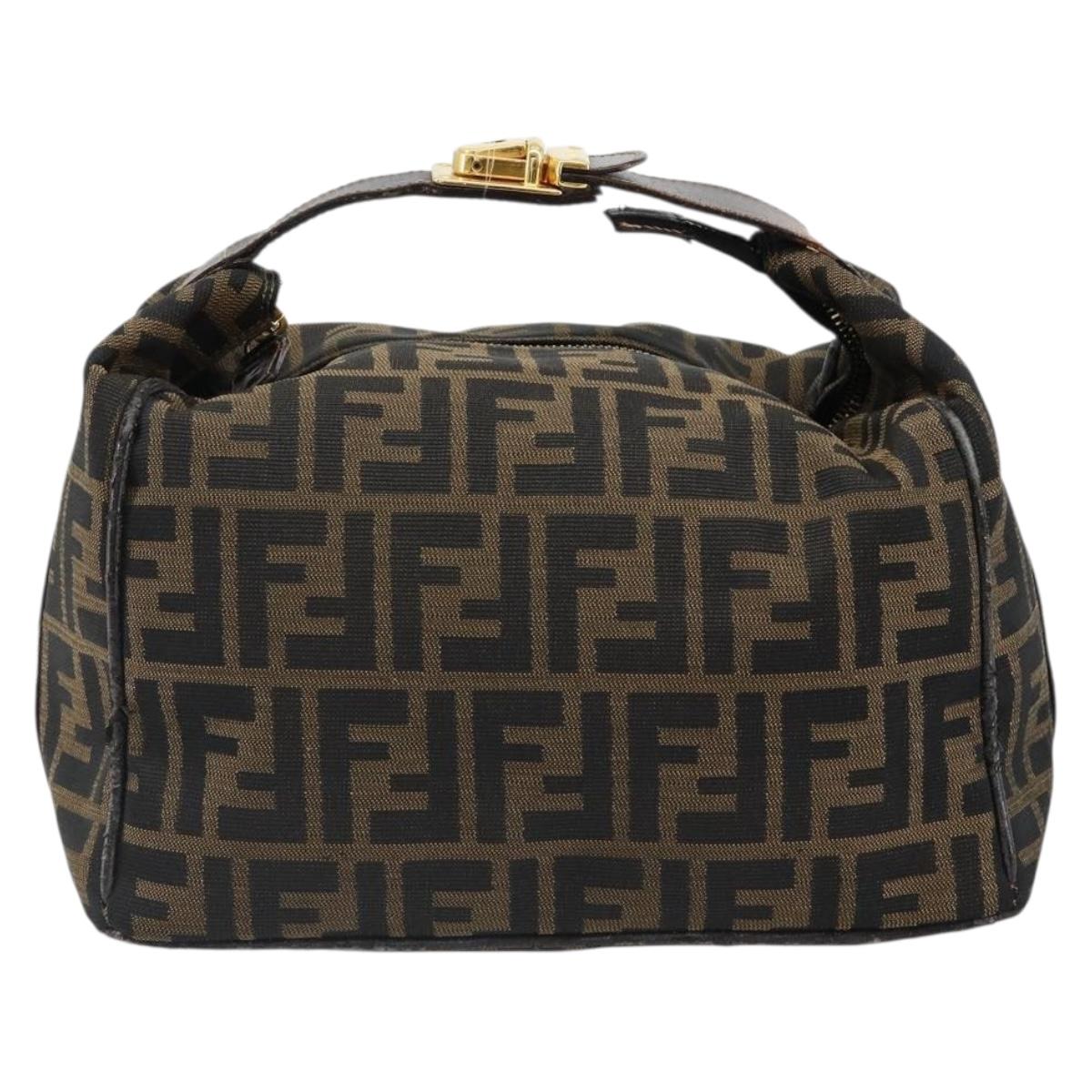 FENDI Zucca Canvas Hand Bag Brown Black Auth 113512