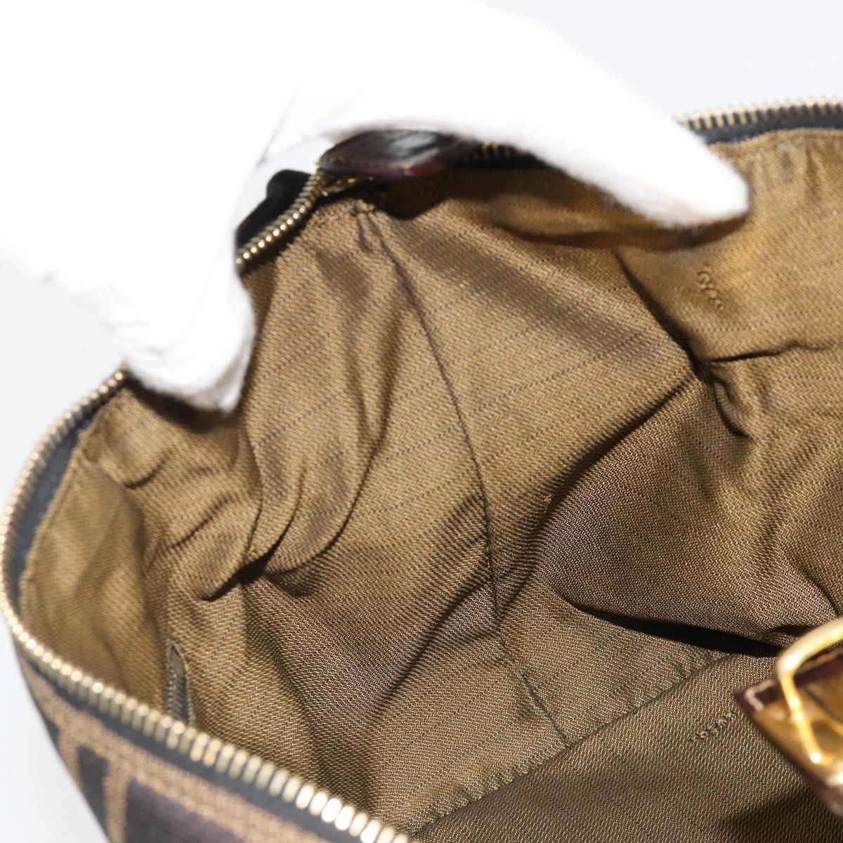 FENDI Zucca Canvas Hand Bag Brown Black Auth 113512