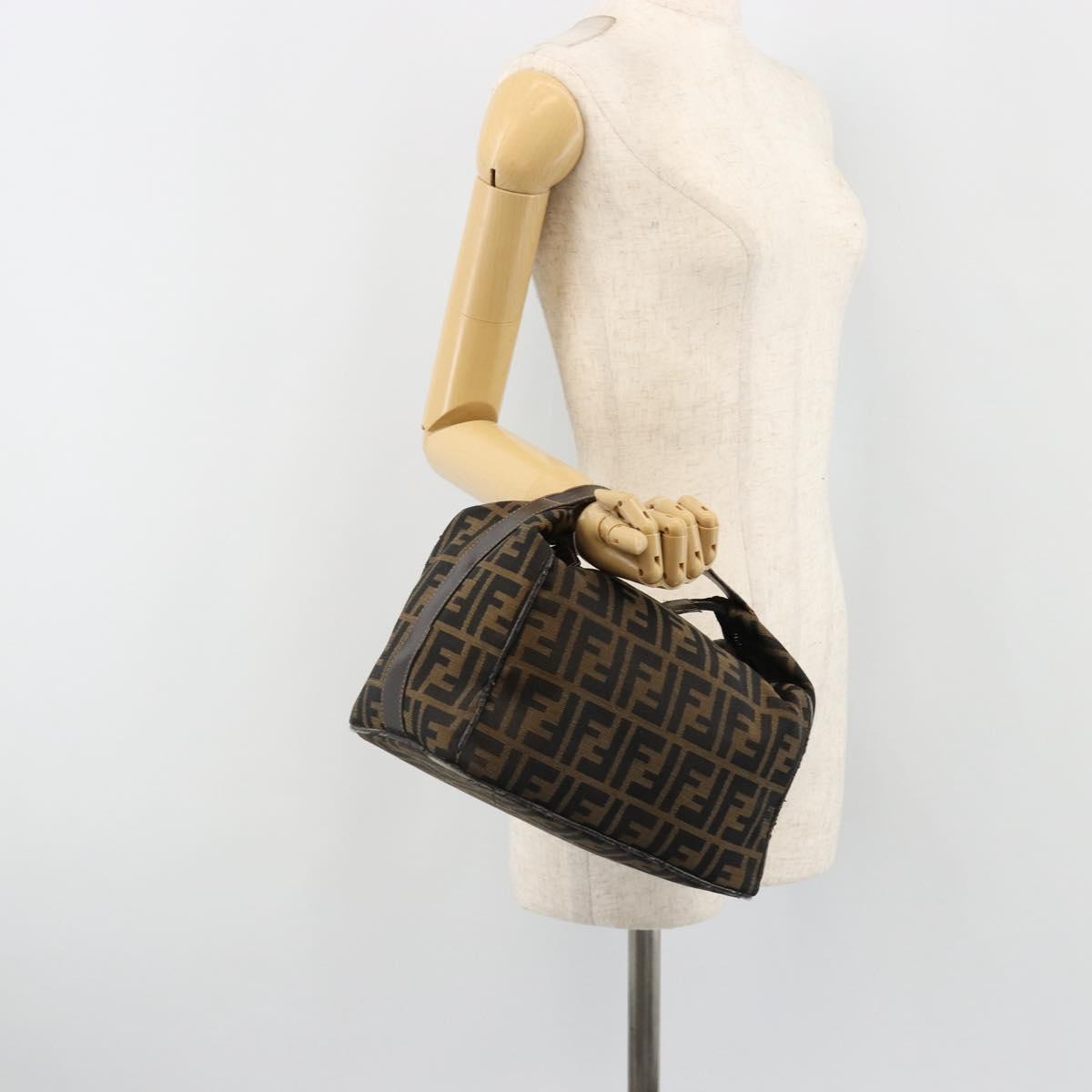 FENDI Zucca Canvas Hand Bag Brown Black Auth 113512