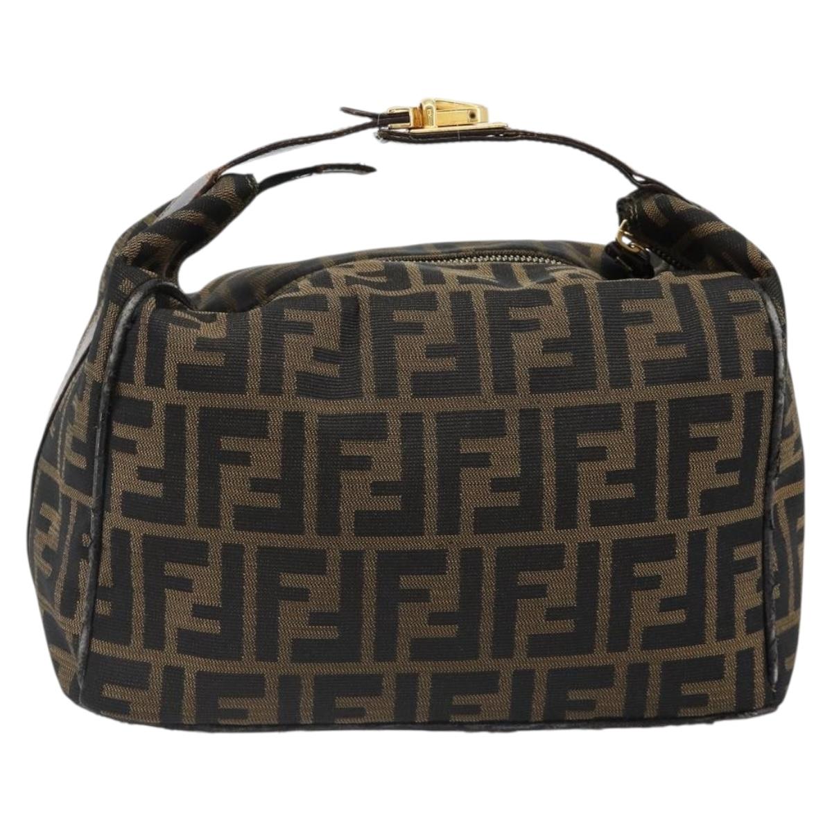 FENDI Zucca Canvas Hand Bag Brown Black Auth 113512