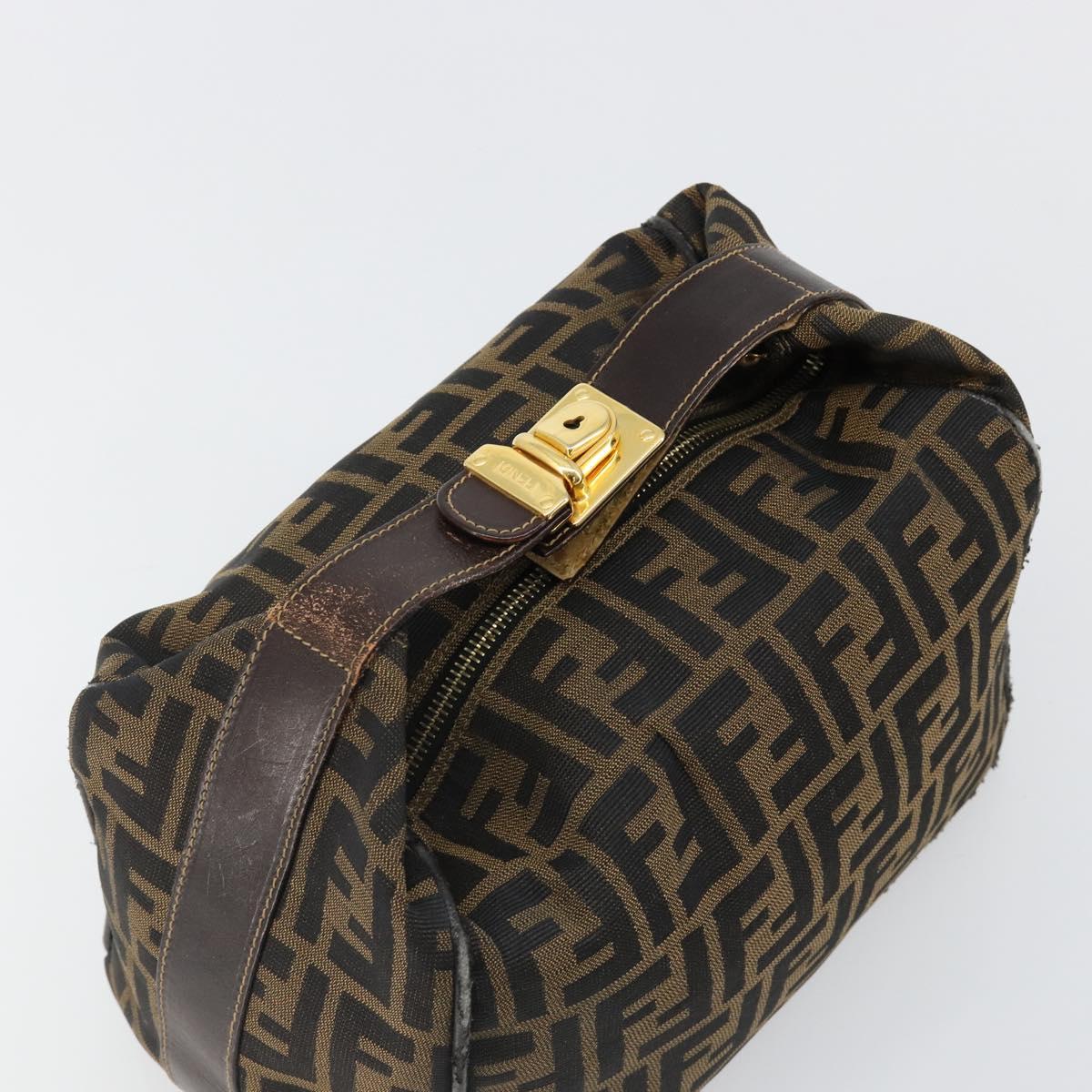 FENDI Zucca Canvas Hand Bag Brown Black Auth 113512