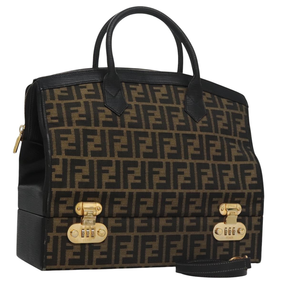 FENDI Zucca Canvas Hand Bag 2way Brown Black gold Auth 113513V