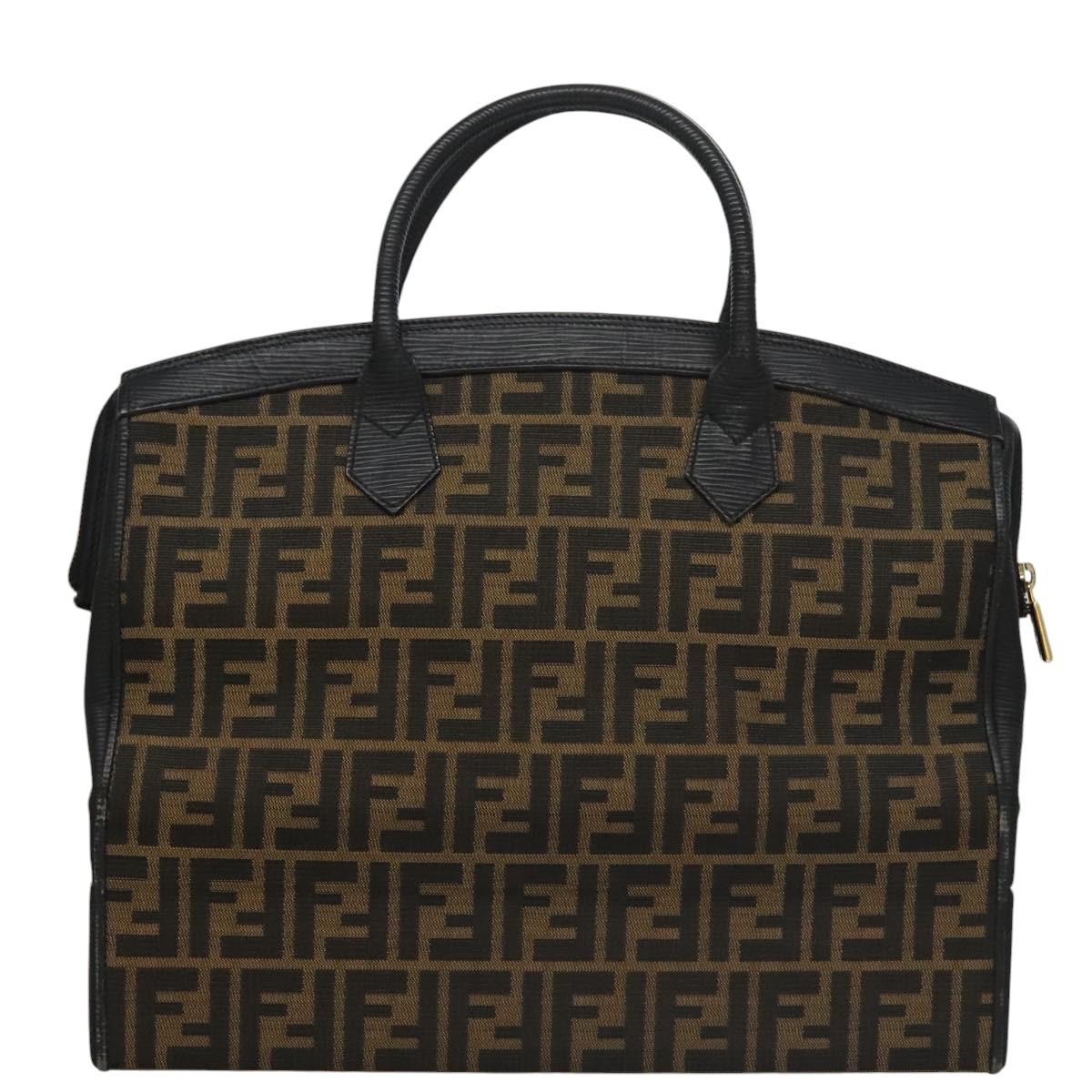 FENDI Zucca Canvas Hand Bag 2way Brown Black gold Auth 113513V