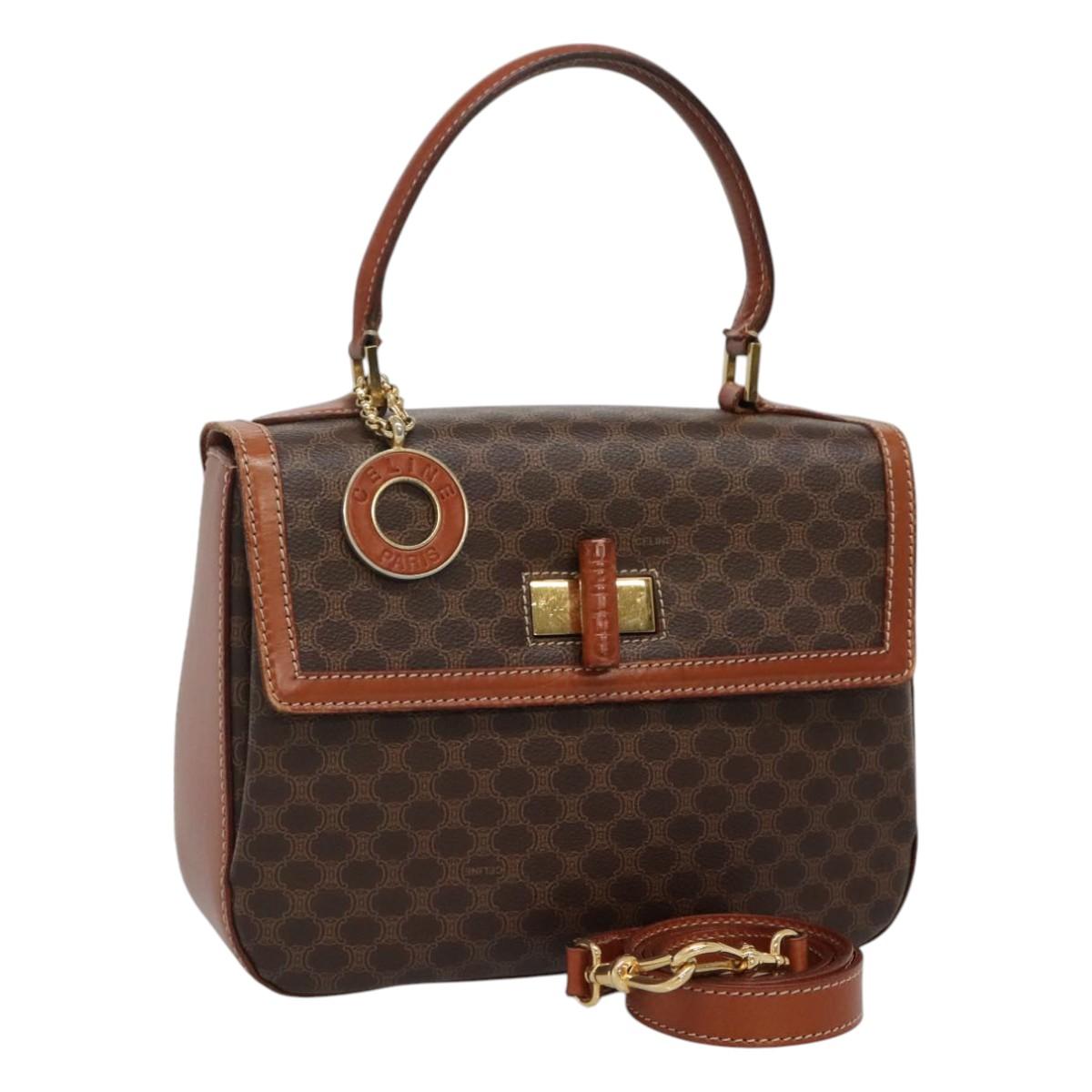 CELINE Macadam Canvas Hand Bag PVC Leather 2way Brown Auth 113560