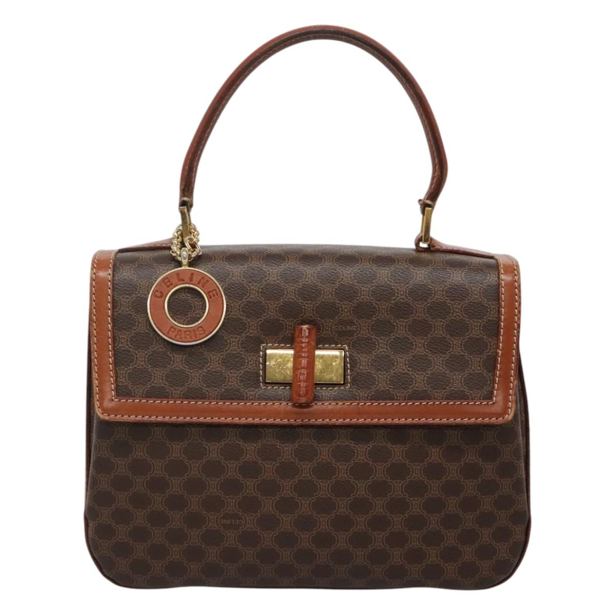 CELINE Macadam Canvas Hand Bag PVC Leather 2way Brown Auth 113560