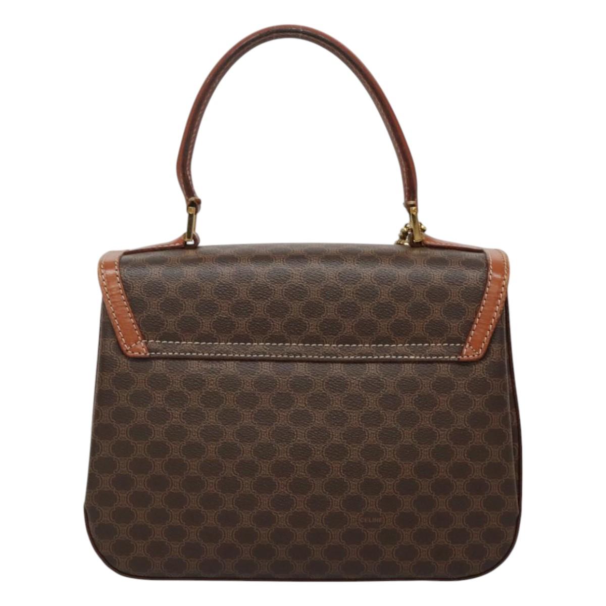 CELINE Macadam Canvas Hand Bag PVC Leather 2way Brown Auth 113560