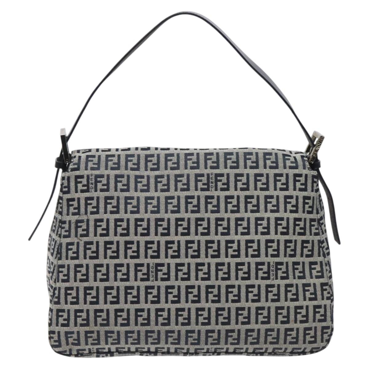 FENDI Zucchino Canvas Mamma Baguette Shoulder Bag Navy Auth 113562V