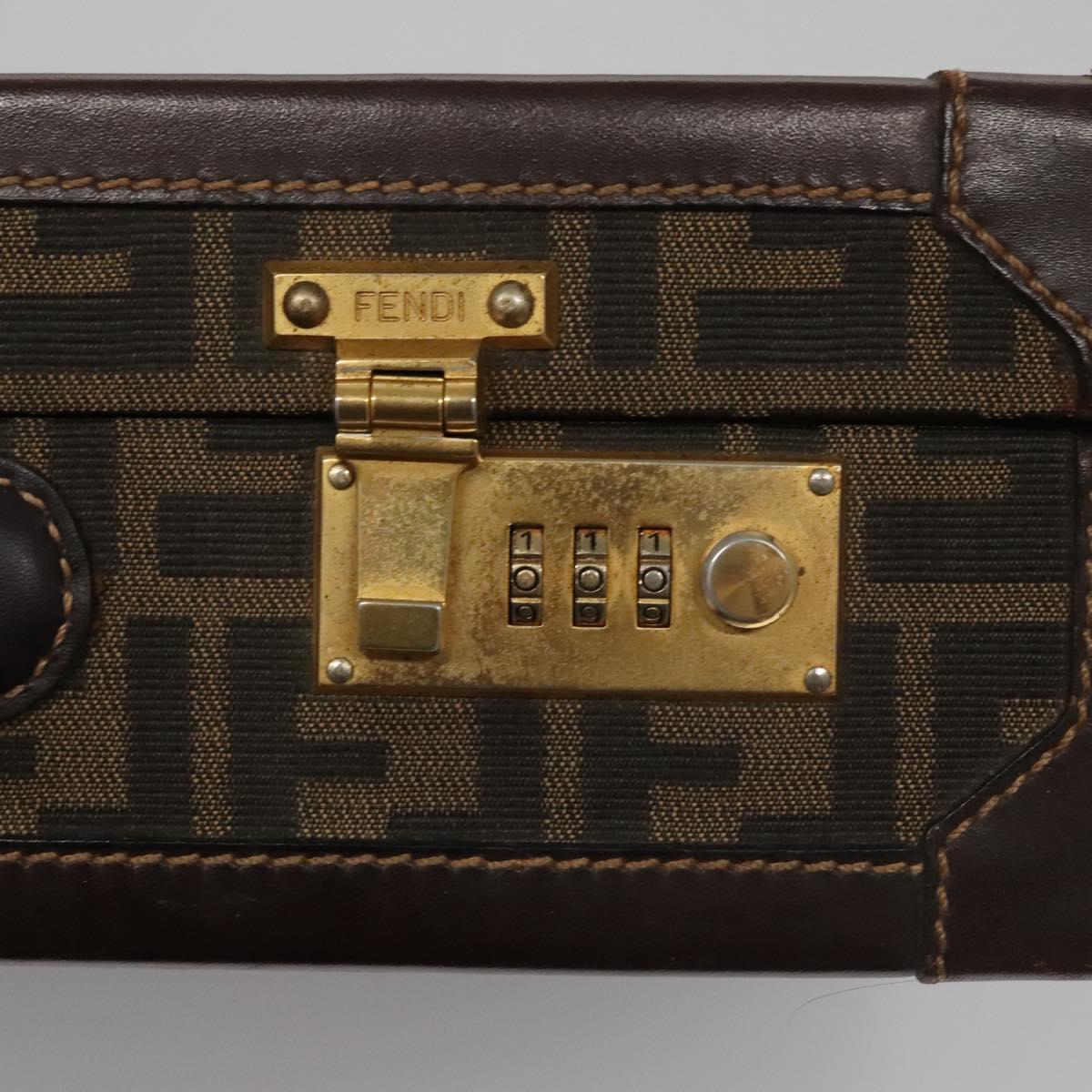 FENDI Attache case Zucca Canvas Trunk Black Brown Auth 113581