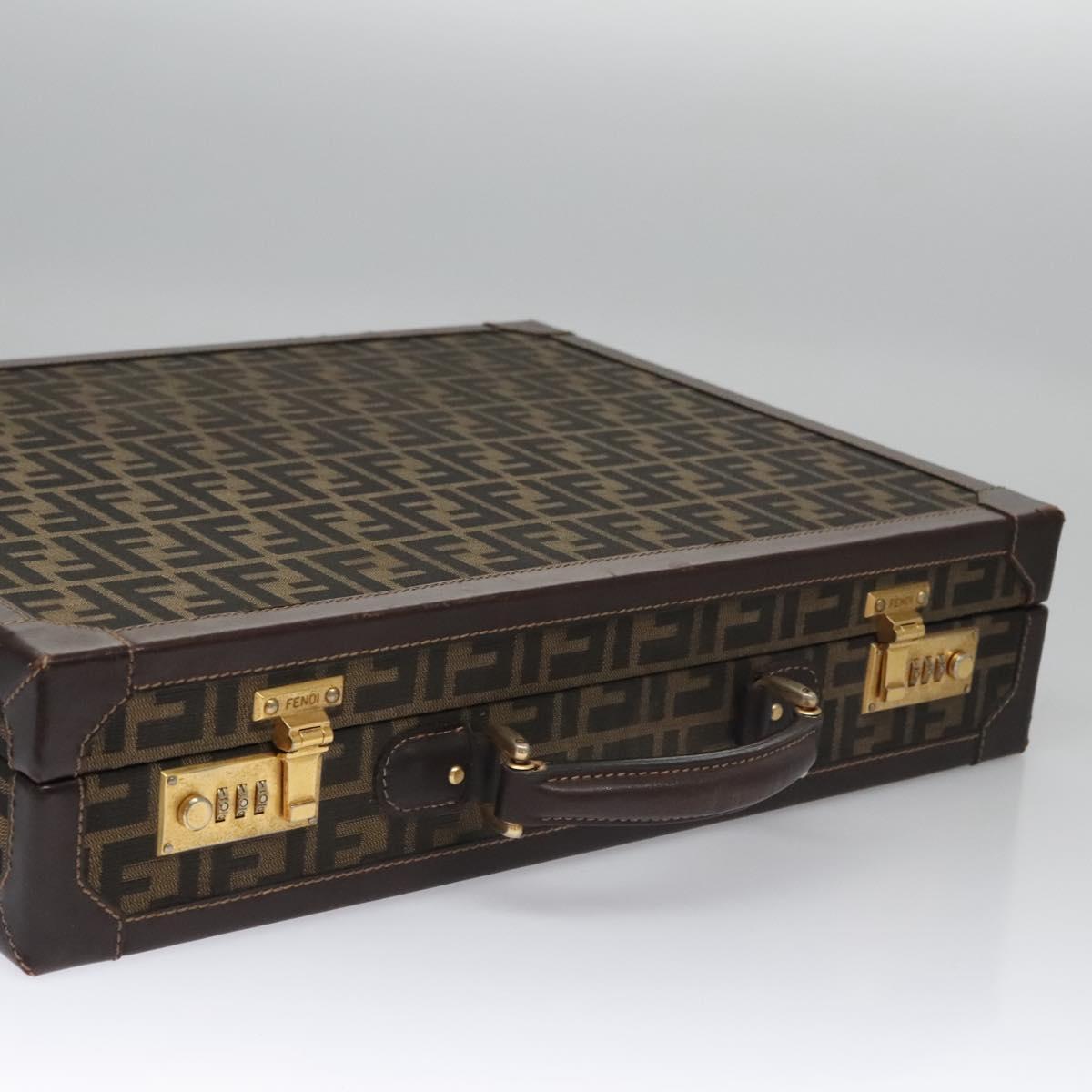 FENDI Attache case Zucca Canvas Trunk Black Brown Auth 113581
